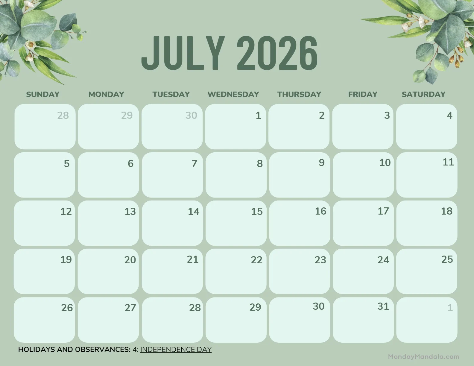 july 2026 calendars 52 free pdf printables july 2026 calendars 52 free pdf printables