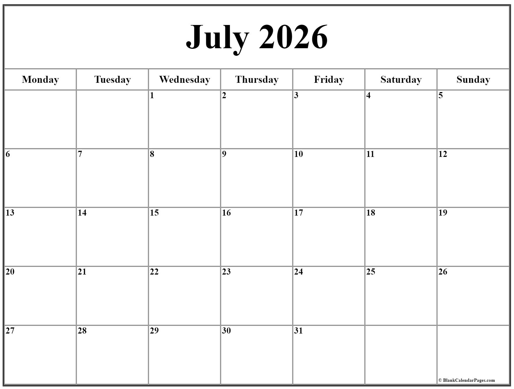 july 2026 monday calendar monday to sunday july 2026 monday calendar monday to sunday