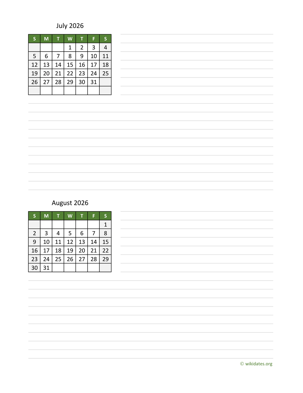 July And August 2026 Calendar WikiDates July And August 2026 Calendar WikiDates