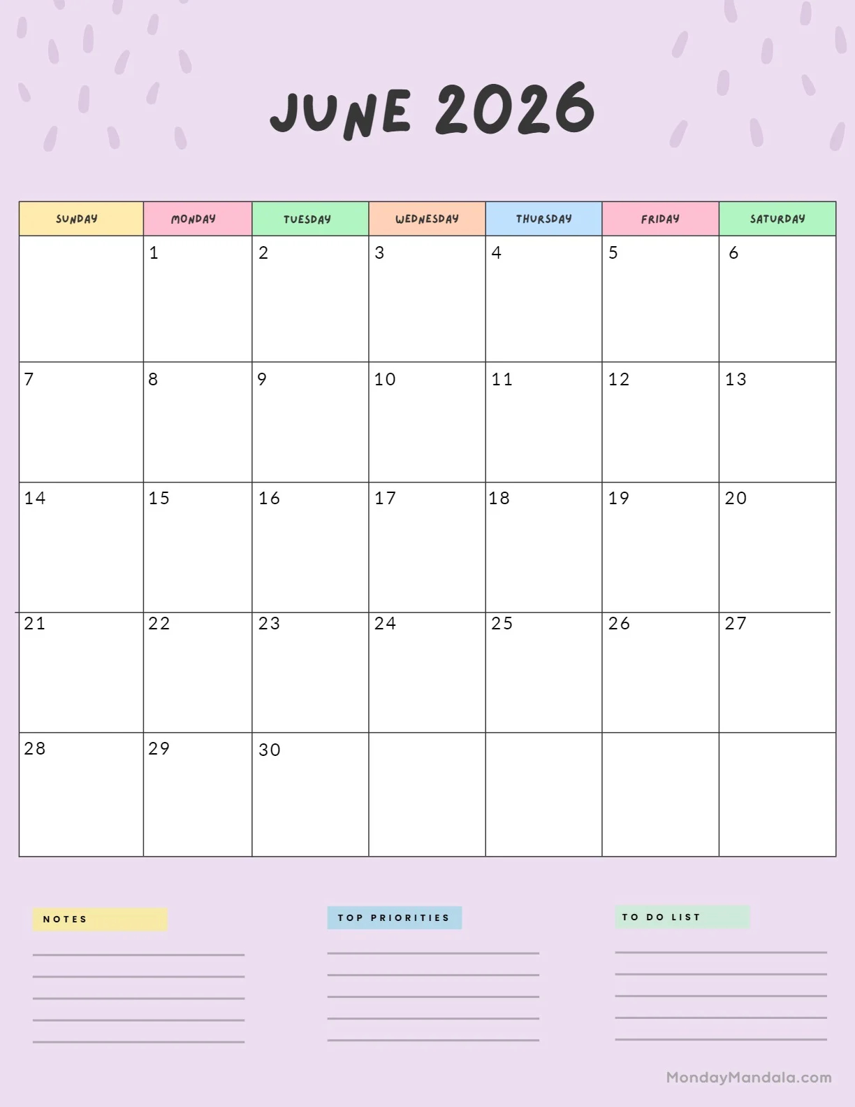 Free June Calendar 2026 Printable
