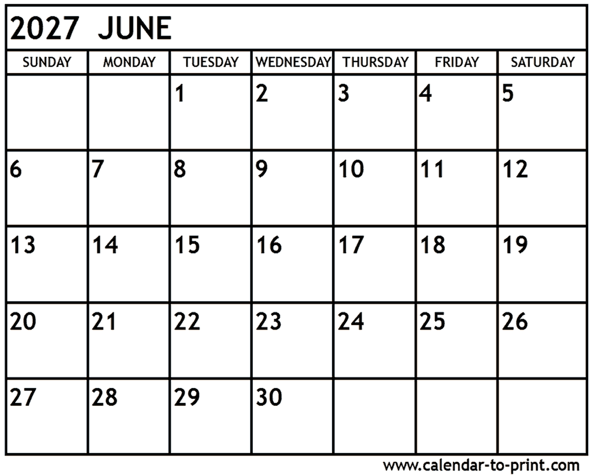 Free Printable June And July 2027 Calendar
