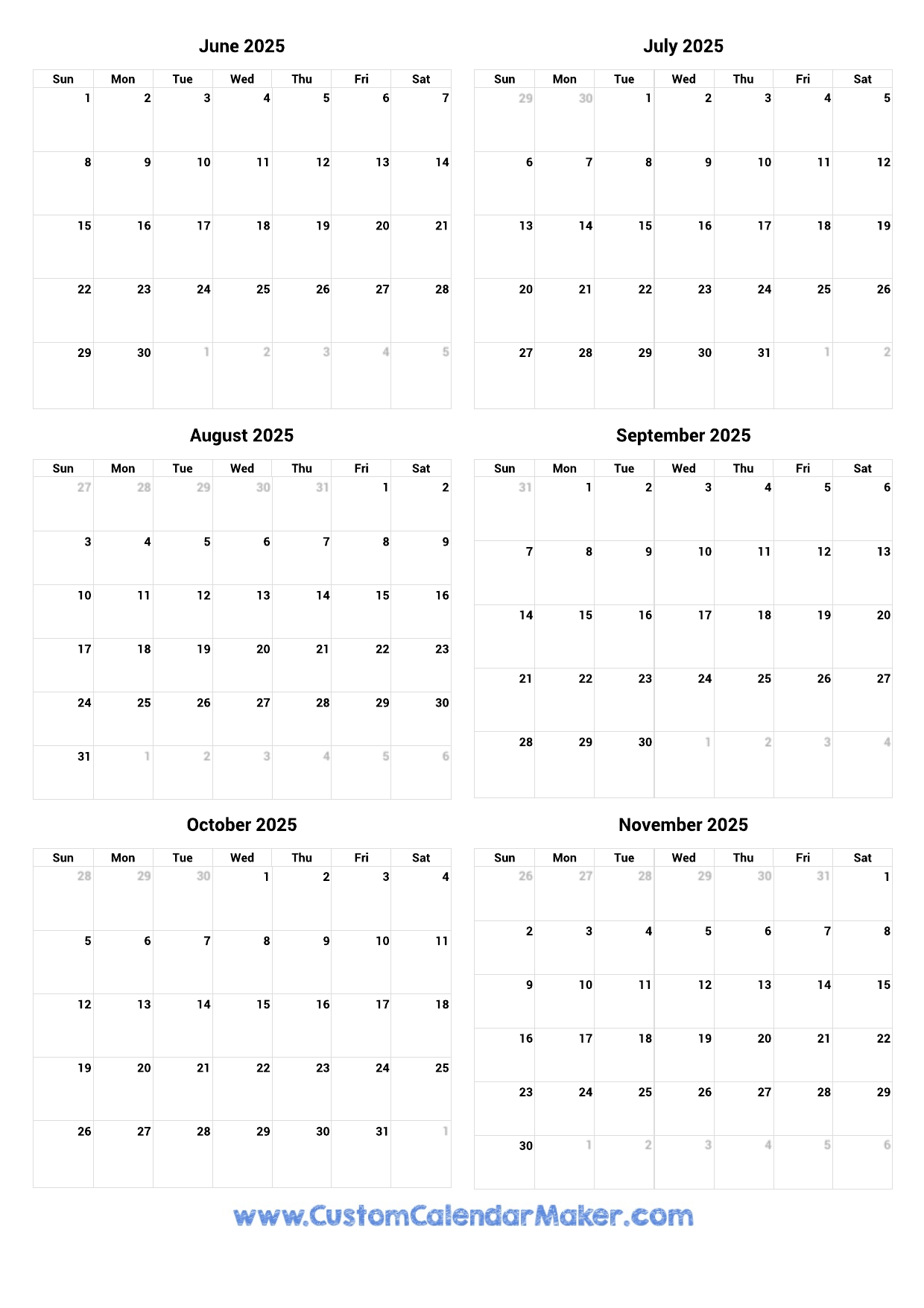 November Calendar 2025 Printable