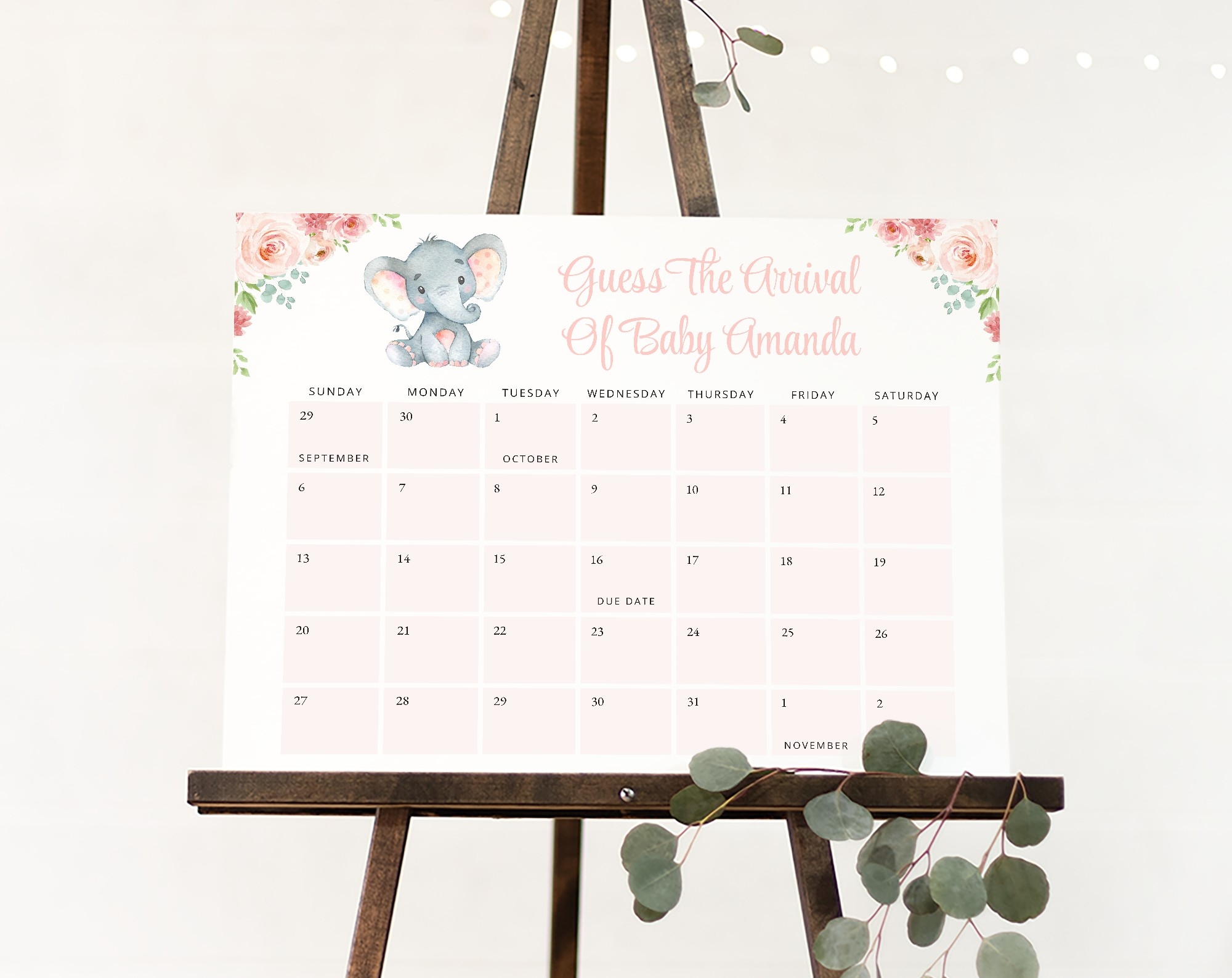 little elephant guess the due date baby shower game