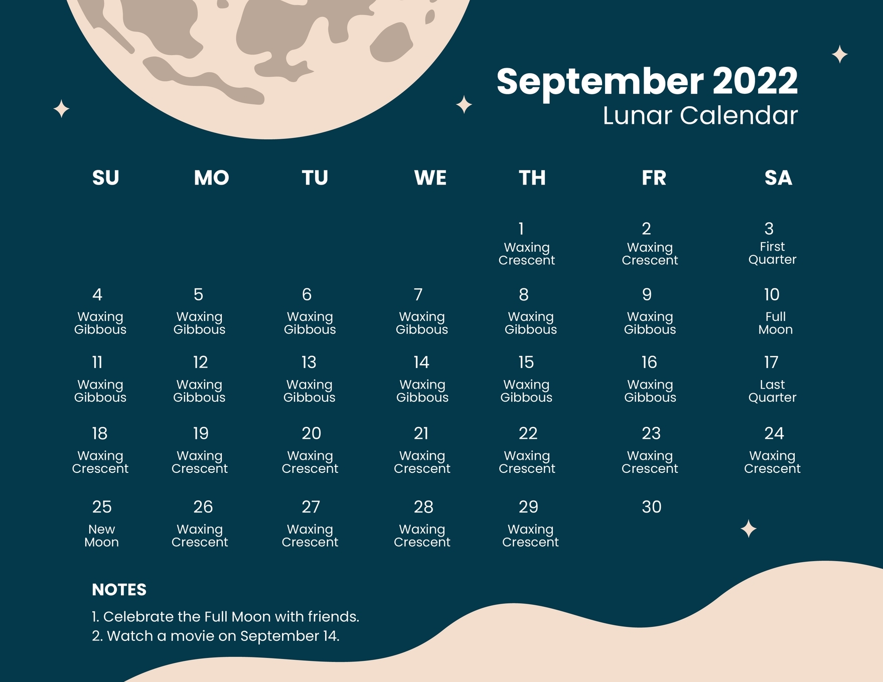 Lunar Calendar September 2022 In PSD Illustrator Word Download Template