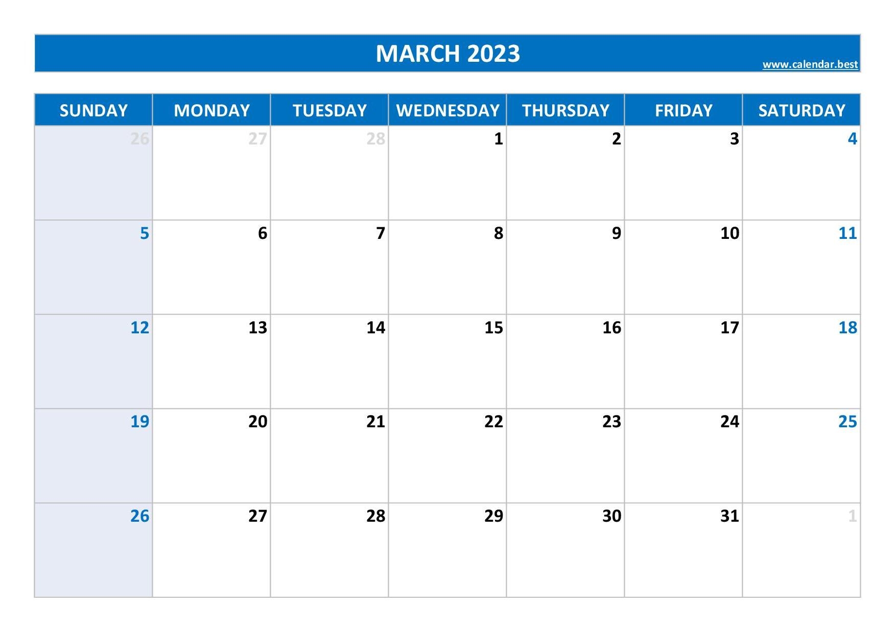 March 2023 Calendar Calendar best