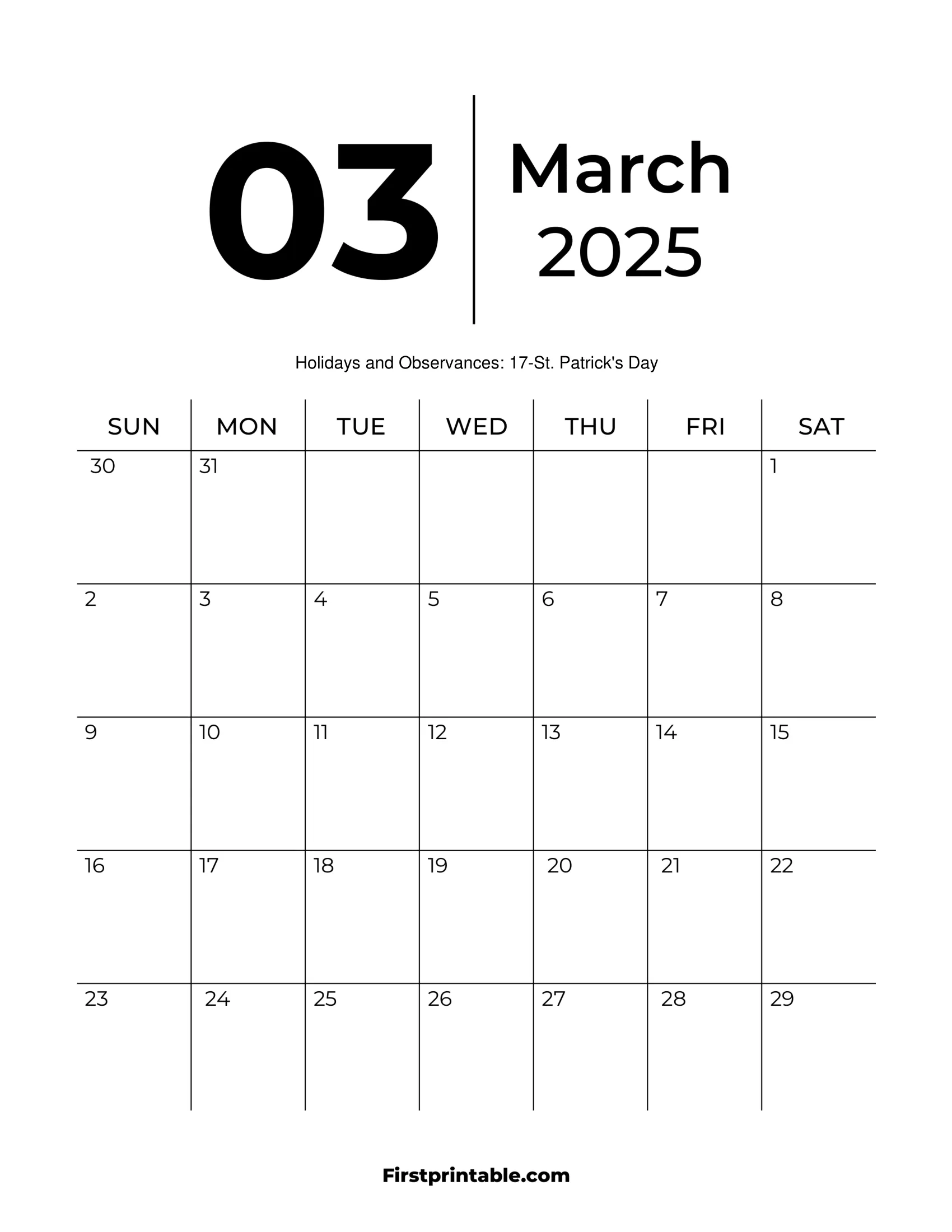 March 2025 Calendars Free Printable Fillable March 2025 Calendars Free Printable Fillable