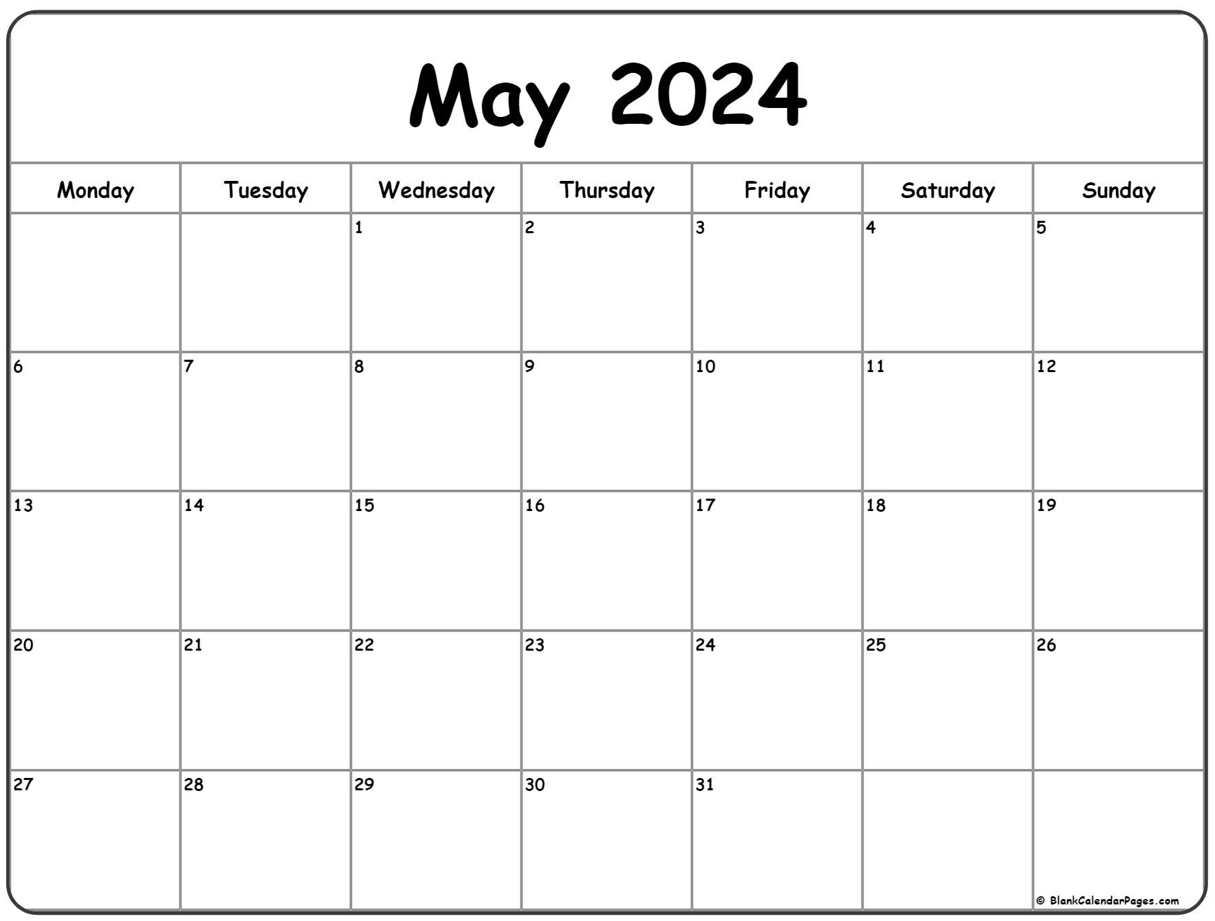 May 2024 Monday Calendar Monday To Sunday