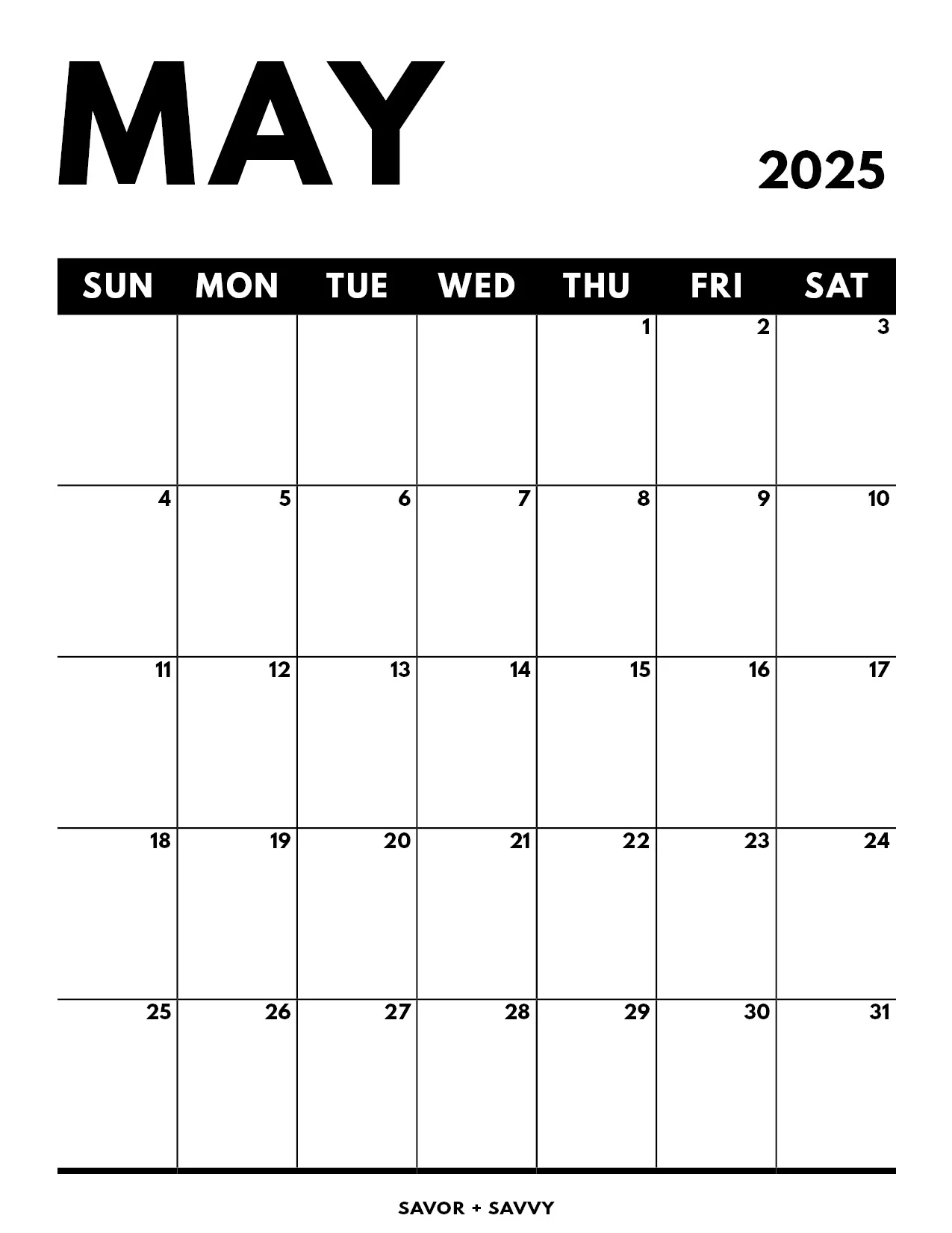 May 2025 Calendar Templates 14 Free Printables Savor Savvy