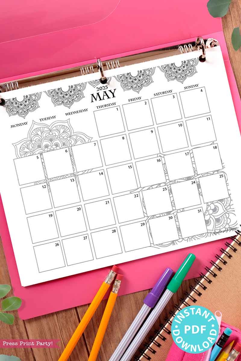 Monday Start 2025 Calendar Printable Set For Bullet Journals Or Binders Mandala for Bullet Journals Or Binders 