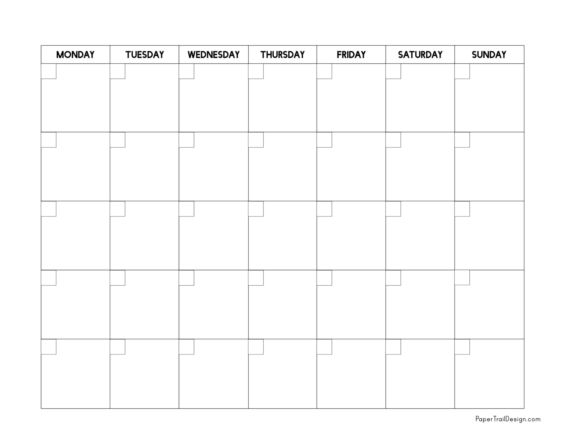 Monday Through Sunday Printable Calendar
