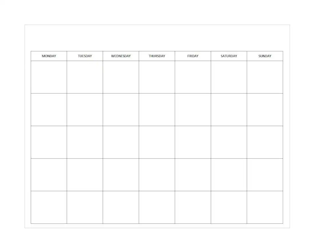 Monday Start Unlimited Prints Blank Monthly Calendar Includes 2 Styles Minimalist Instant Download File 2 11 x8 5 Landscape Etsy