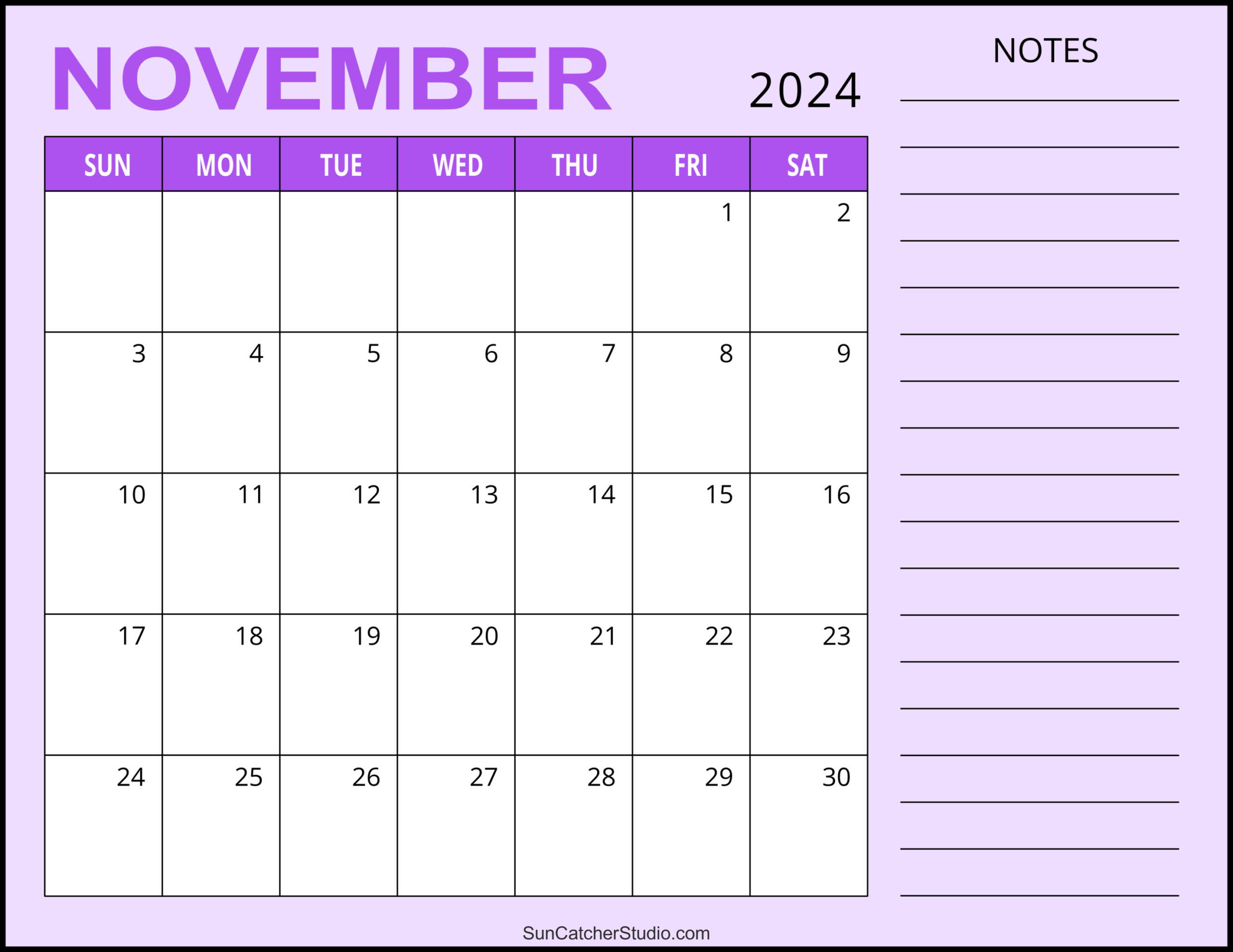 November Blank Printable Calendar