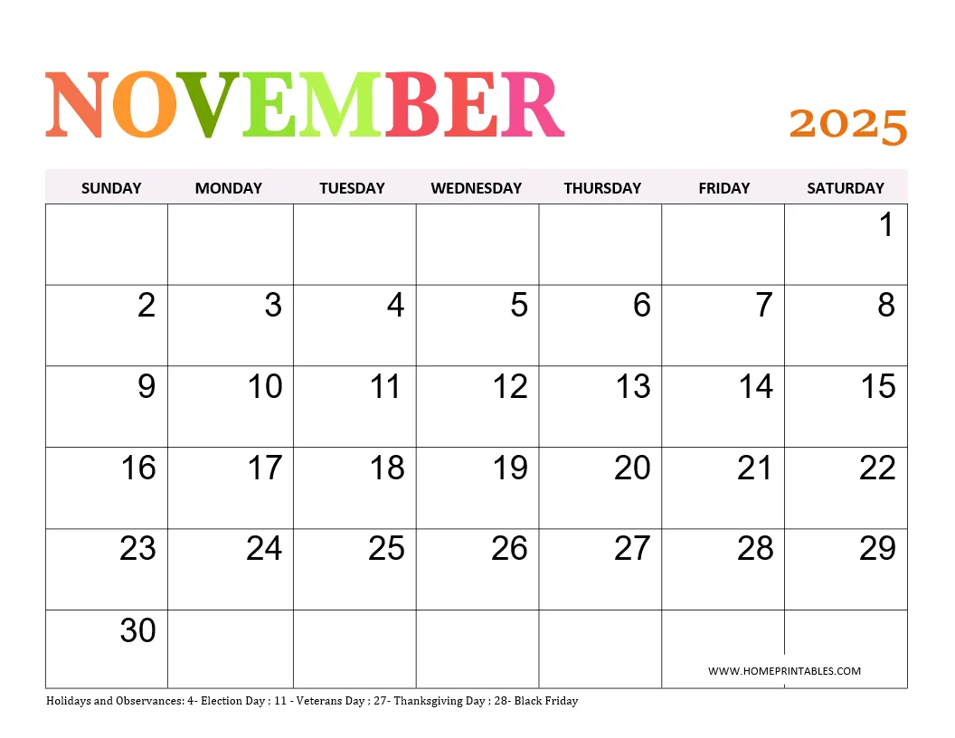 November 2025 Calendar 33 Beautiful Free Printables Home Printables November 2025 Calendar 33 Beautiful Free Printables Home Printables