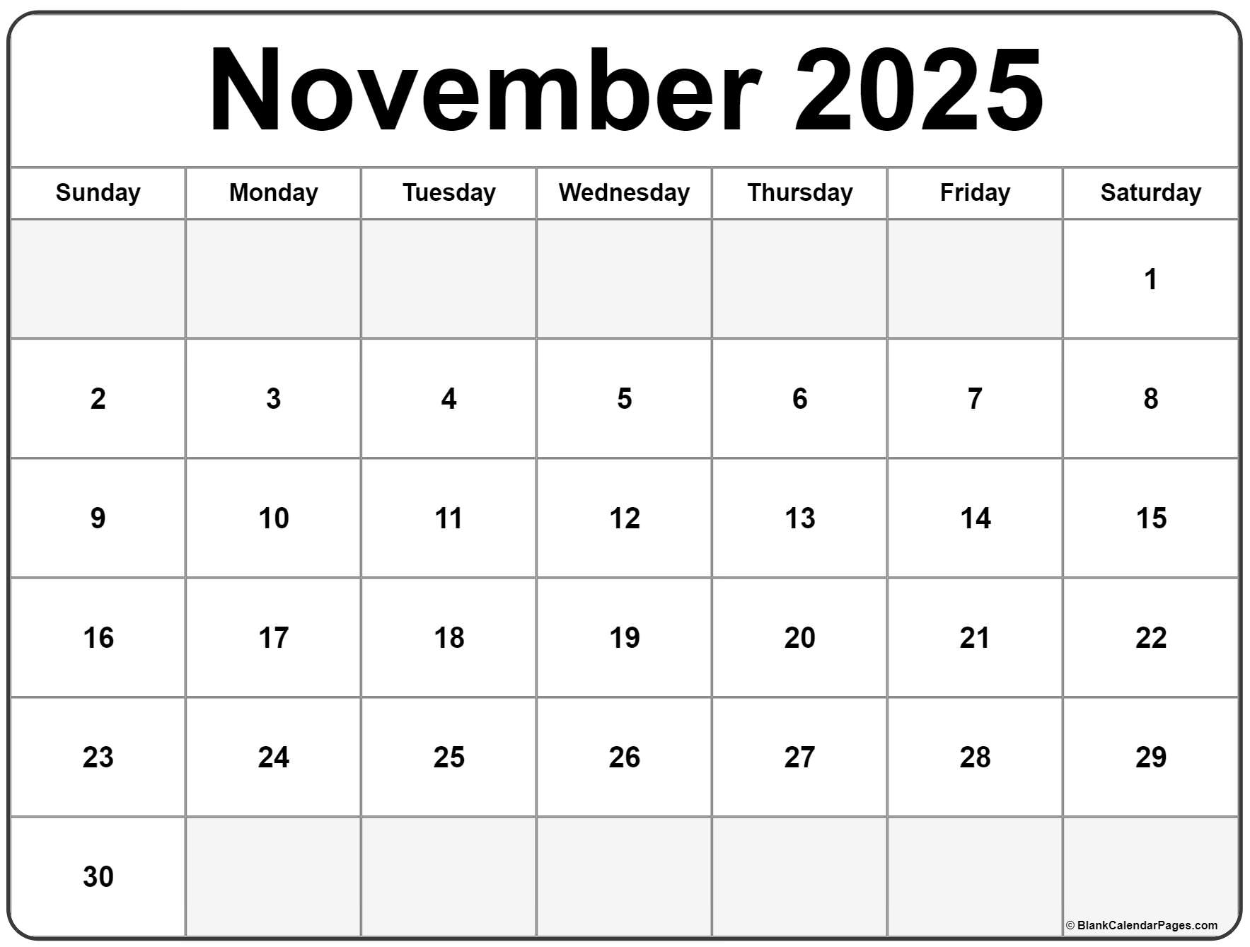 November 2025 Calendar Free Printable Calendars