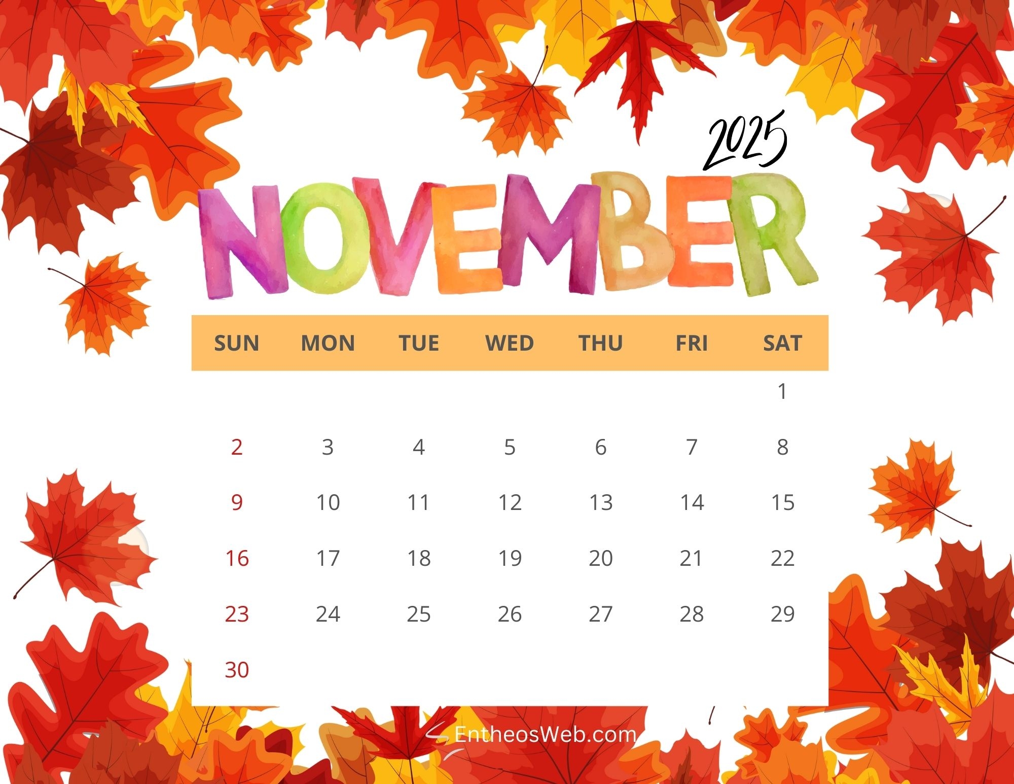 Free Printable November Calendar 2025 Free Printable November Calendar 2025