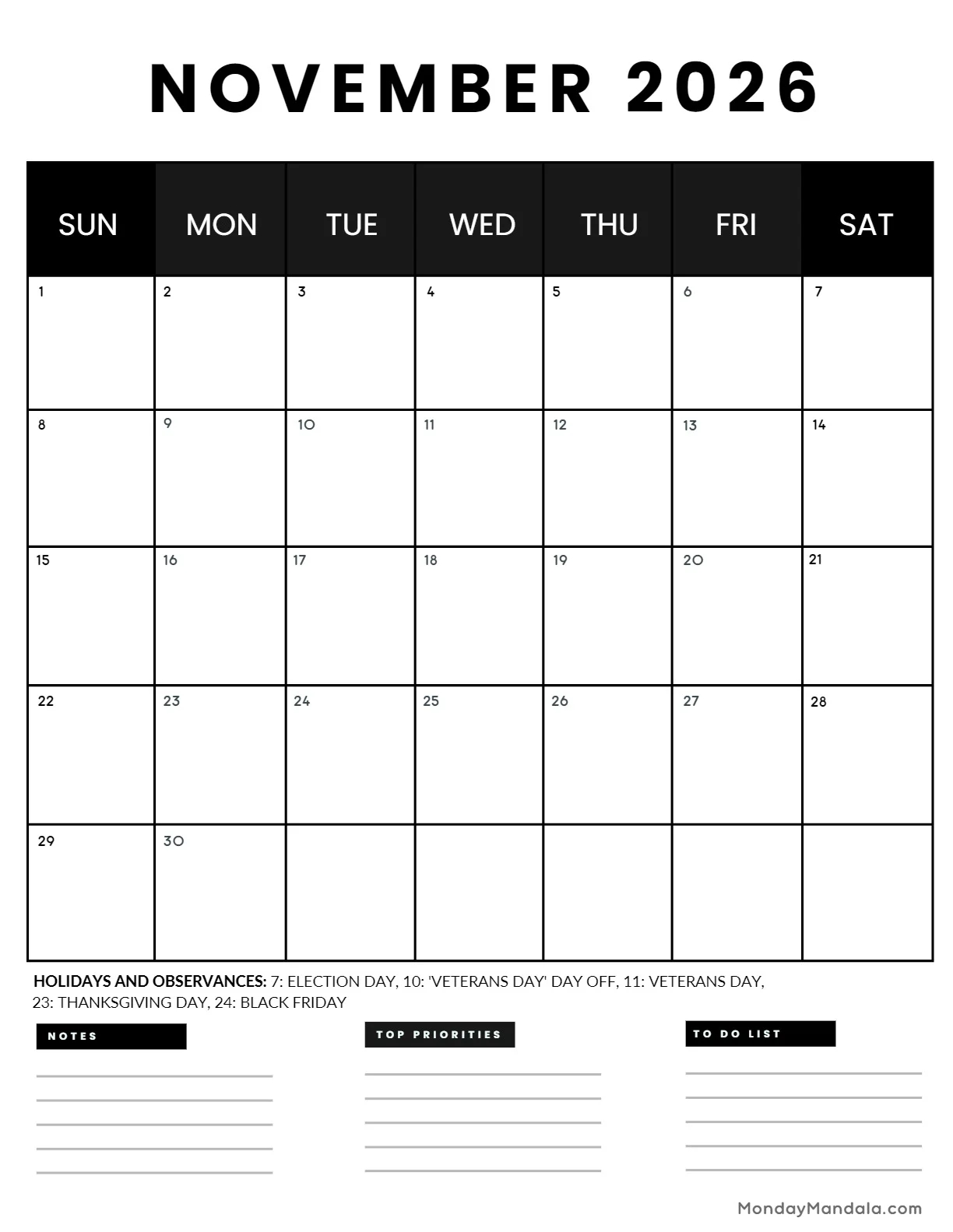 November 2026 Calendars 52 Free Printable PDFs November 2026 Calendars 52 Free Printable PDFs