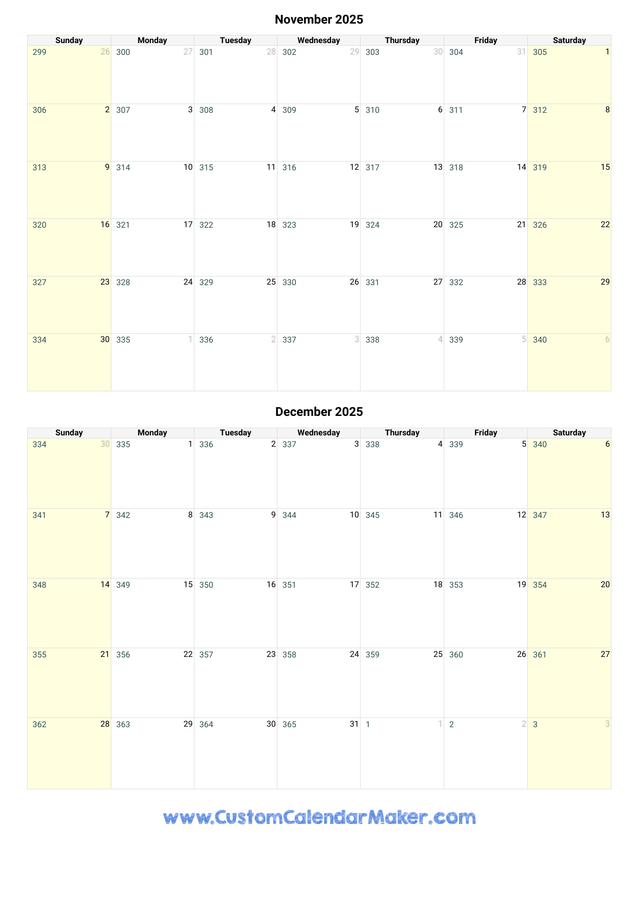 2025 Printable Calendar November And December