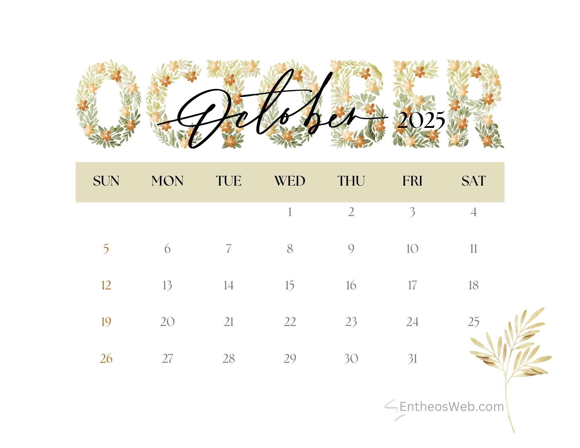 2025 October Printable Calendar