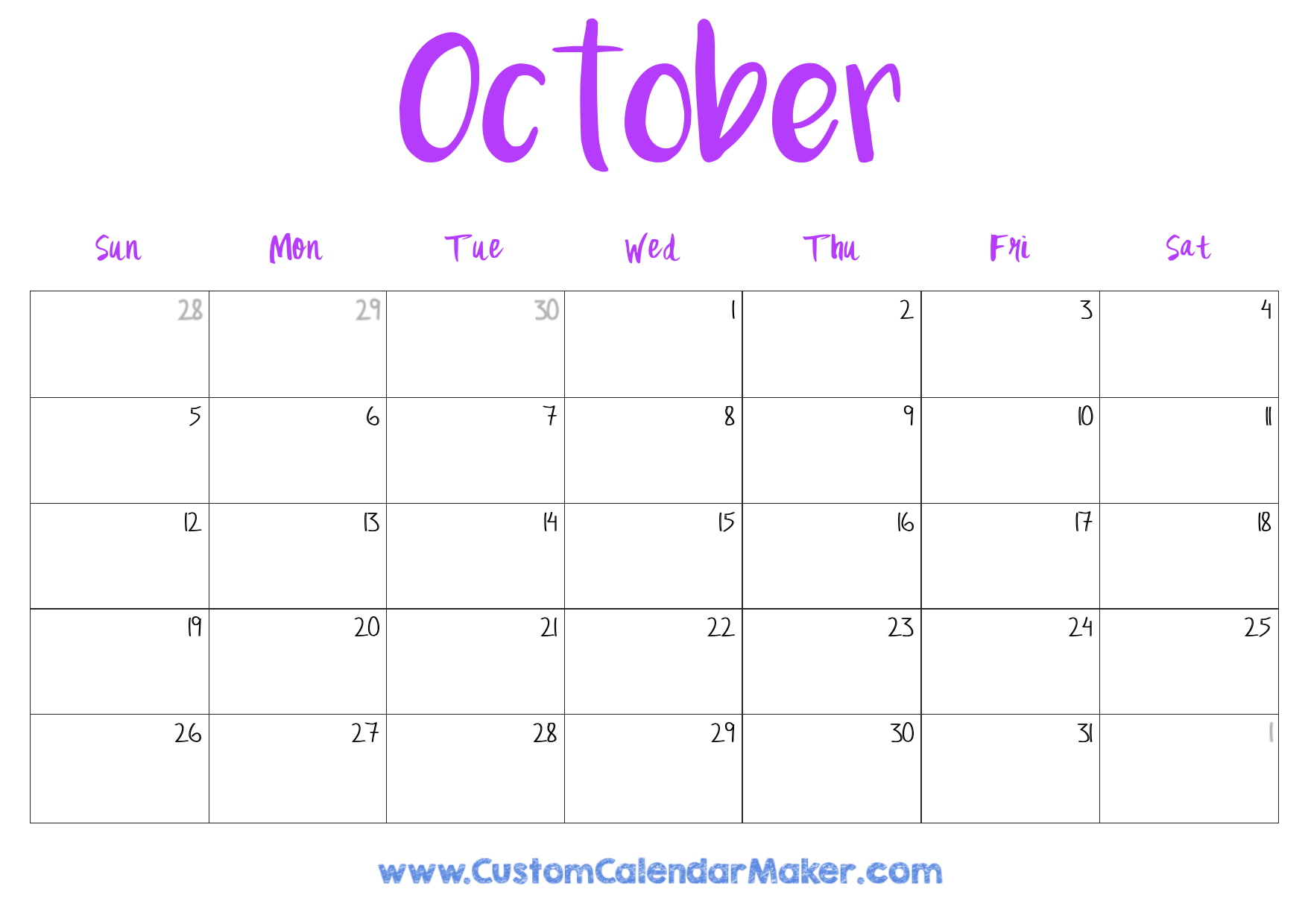 October 2025 Printable Calendar 23 Free Templates PDF Custom Calendar Maker