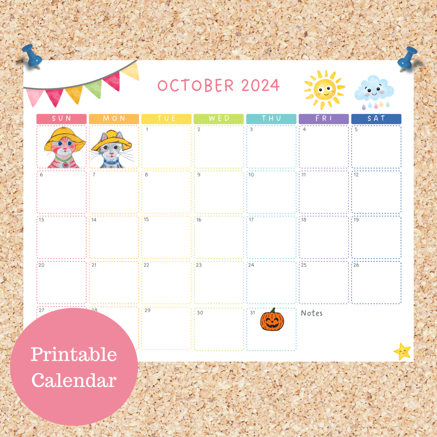 Oli Kids October 2024 Printable Calendar Downloadable Calendar Cat Calendar