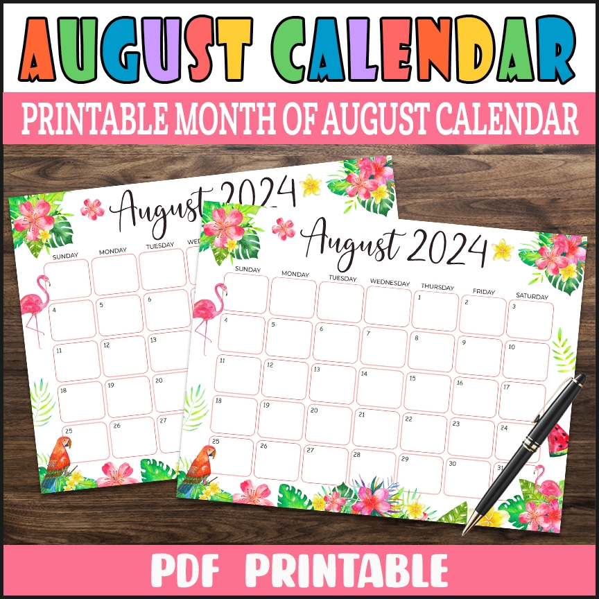 PDF Tropical August 2024 Calendar Printable Printable Tropical Escape Themed Planner Made By Teachers