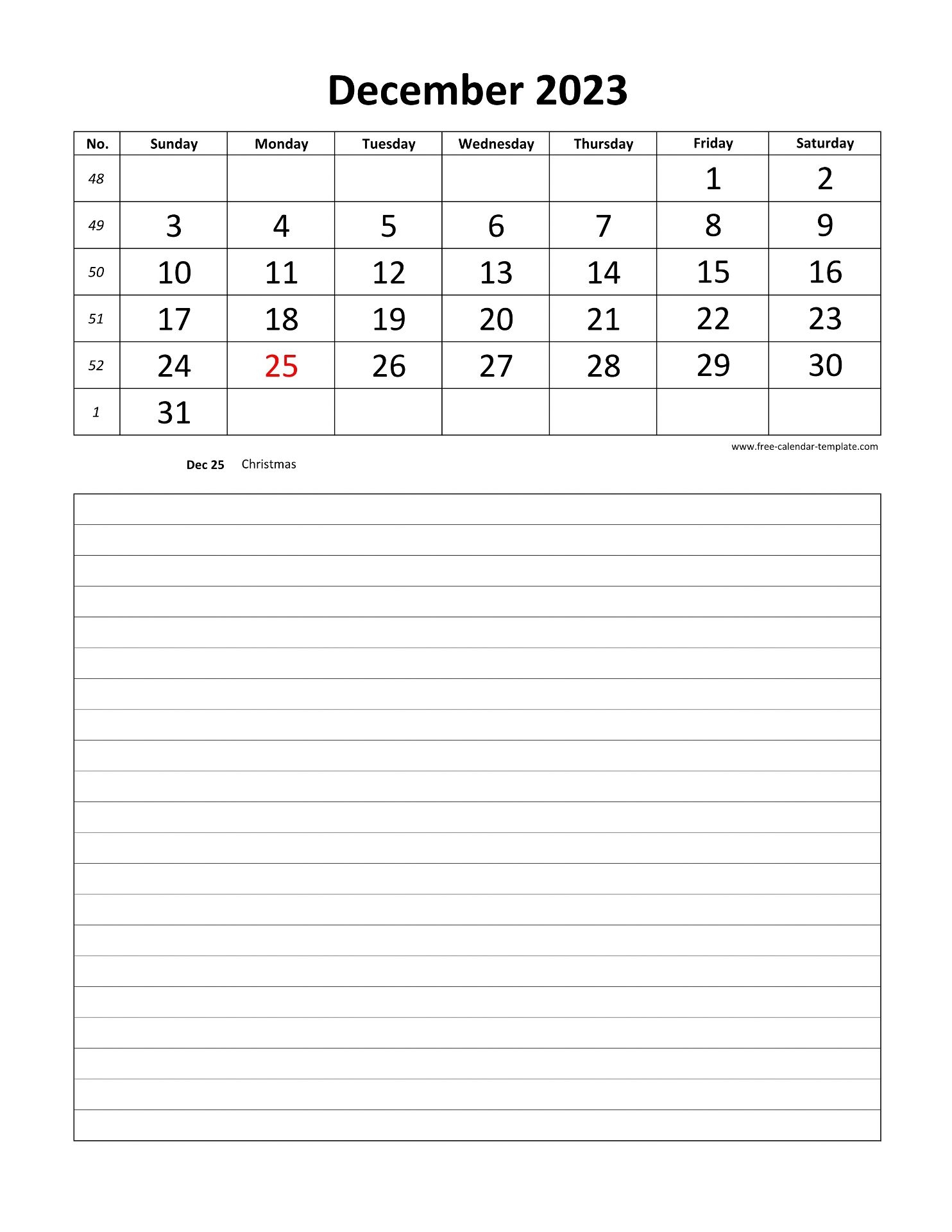 Printable 2023 December Calendar Grid Lines For Daily Notes vertical Free calendar template
