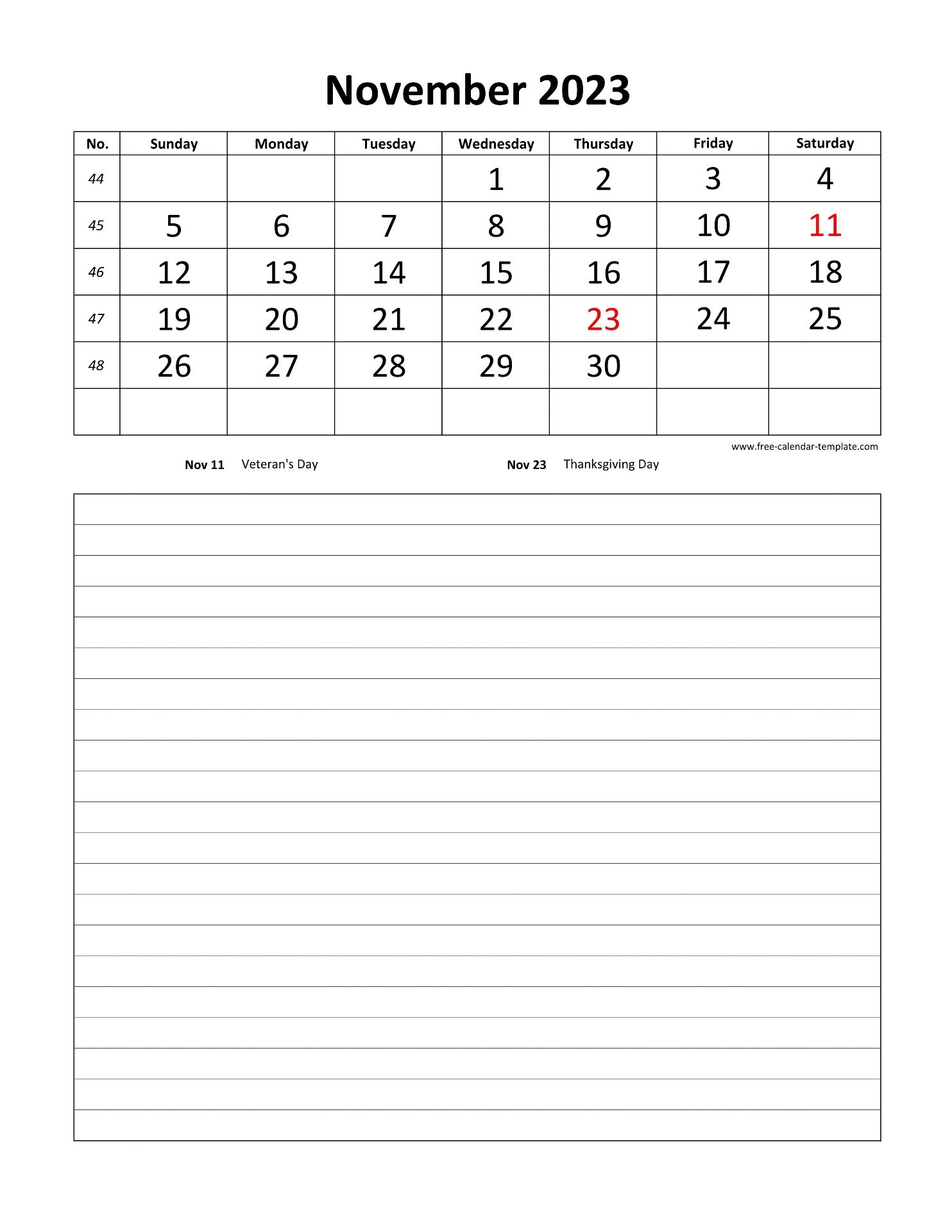 Printable 2023 November Calendar Grid Lines For Daily Notes vertical Free calendar template