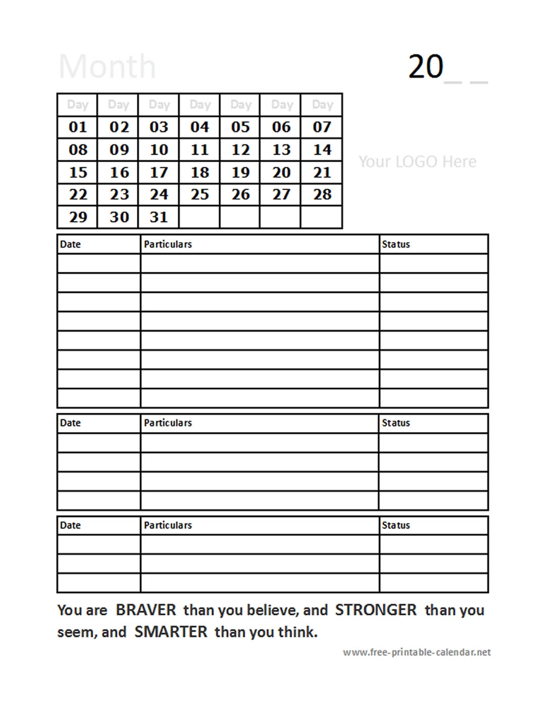 Printable Blank Calendar