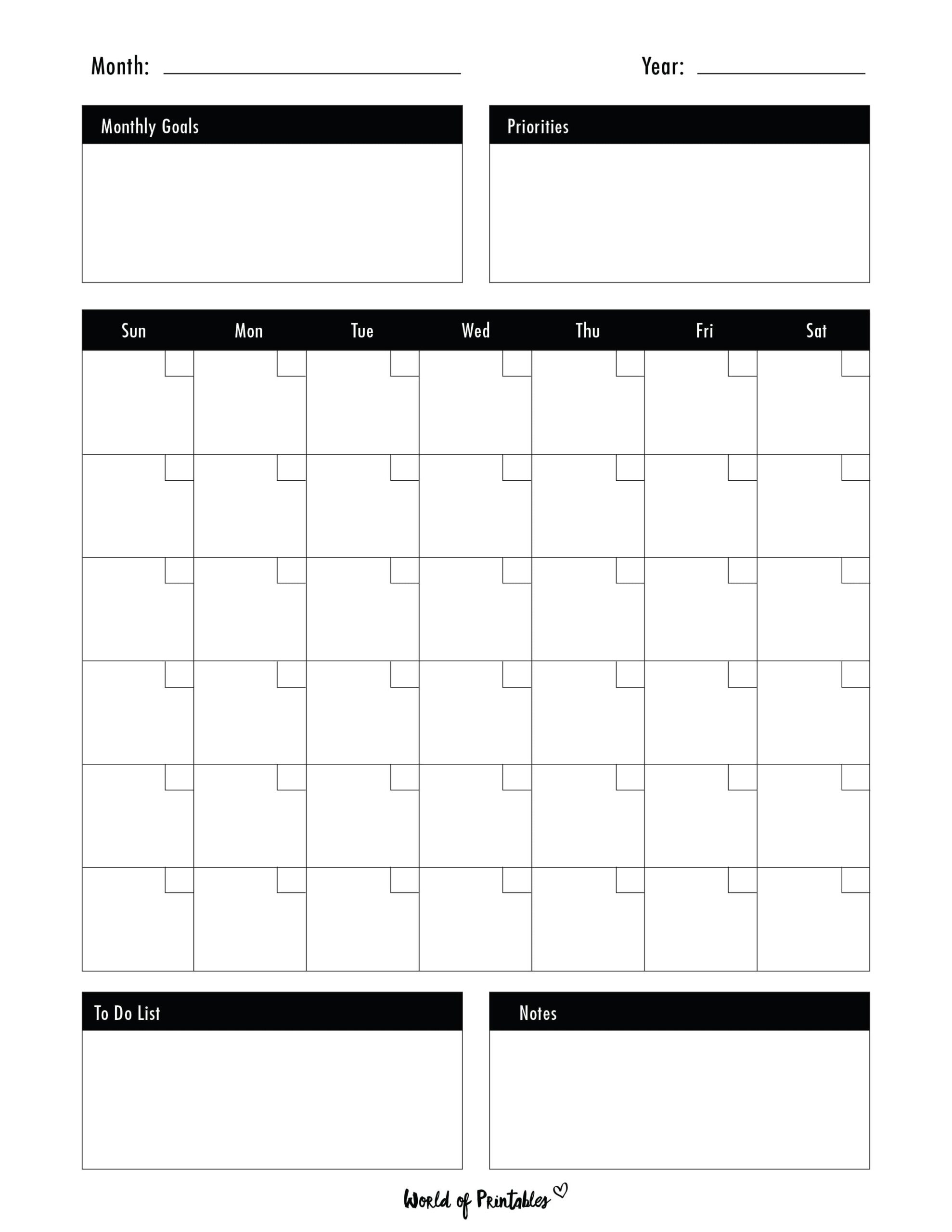Printable Blank Calendar Templates World Of Printables