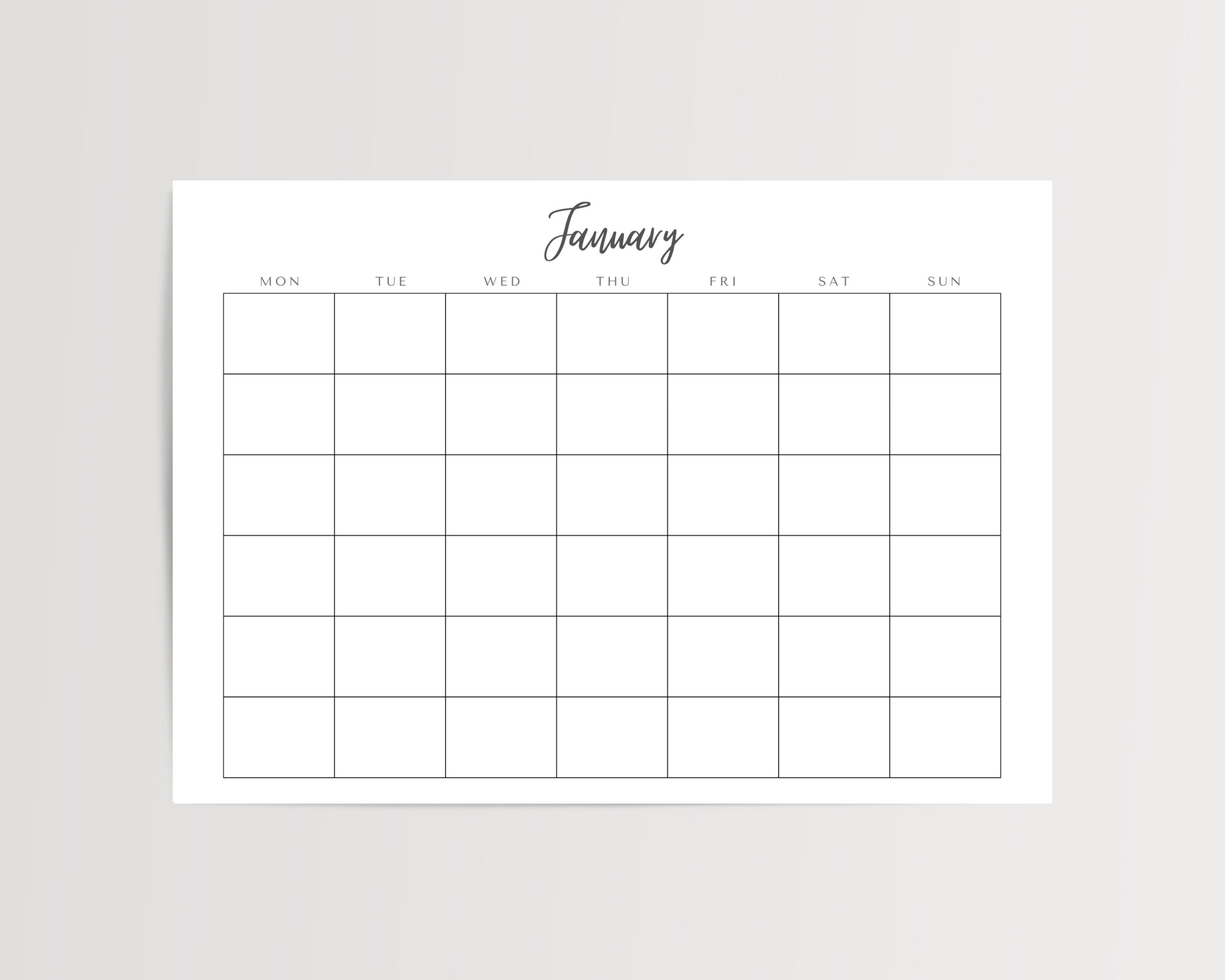Printable Blank Undated Reusable Monthly Calendar PDF Digital 