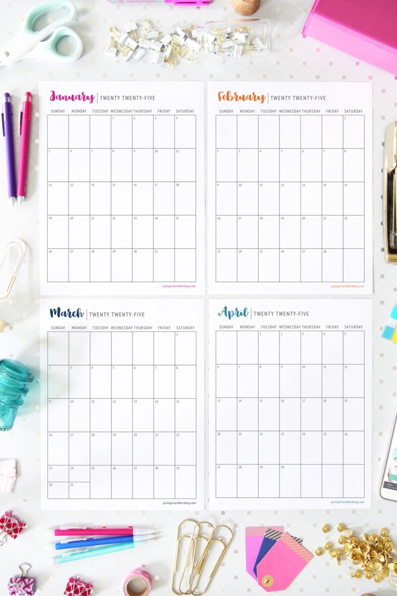 2025 Monthly Calendar Portrait Printable