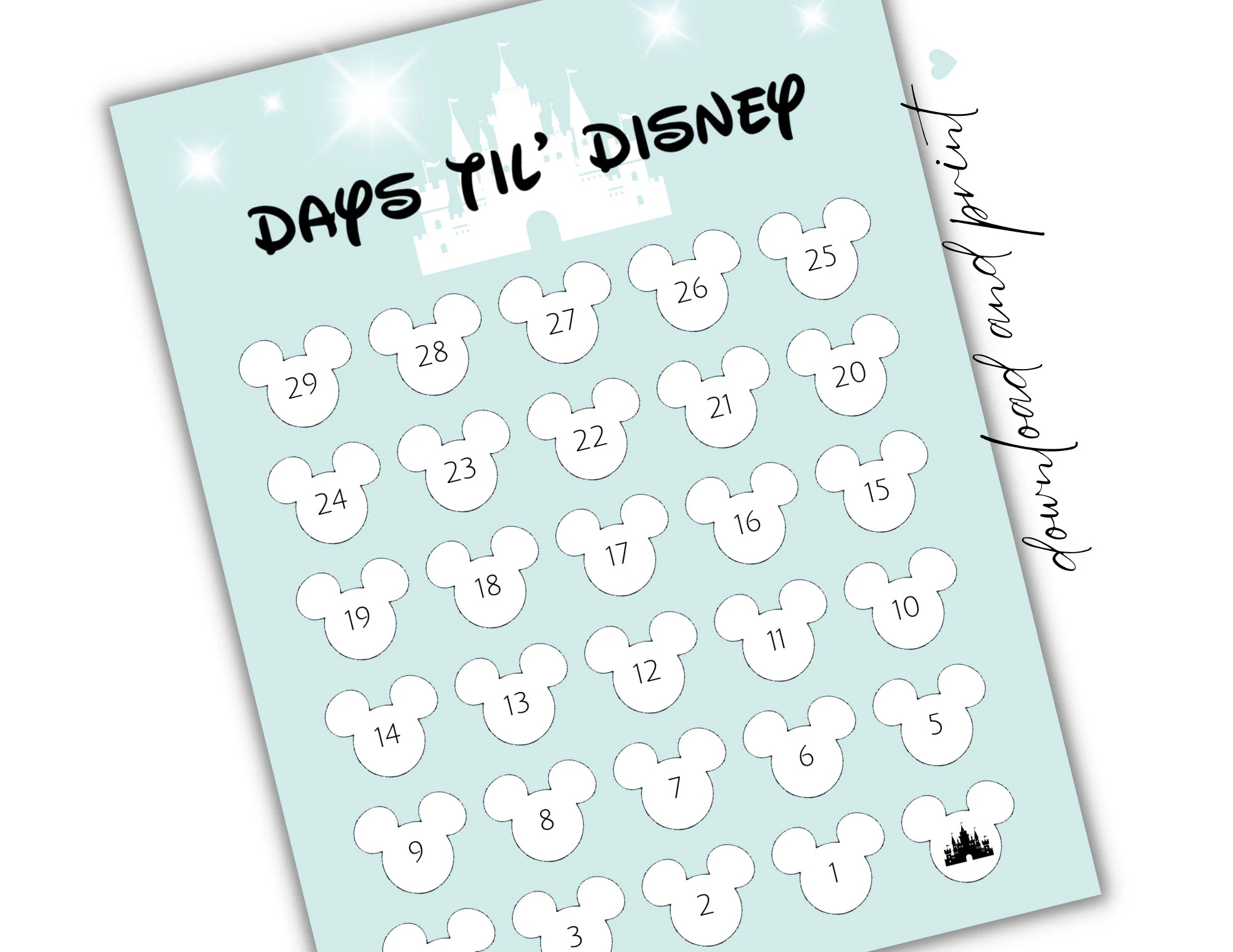 Printable Countdown Count Down The Days Until Your Magical Vacation Magical Vacation 30 Day Countdown Printable In Size Letter And A4 Etsy