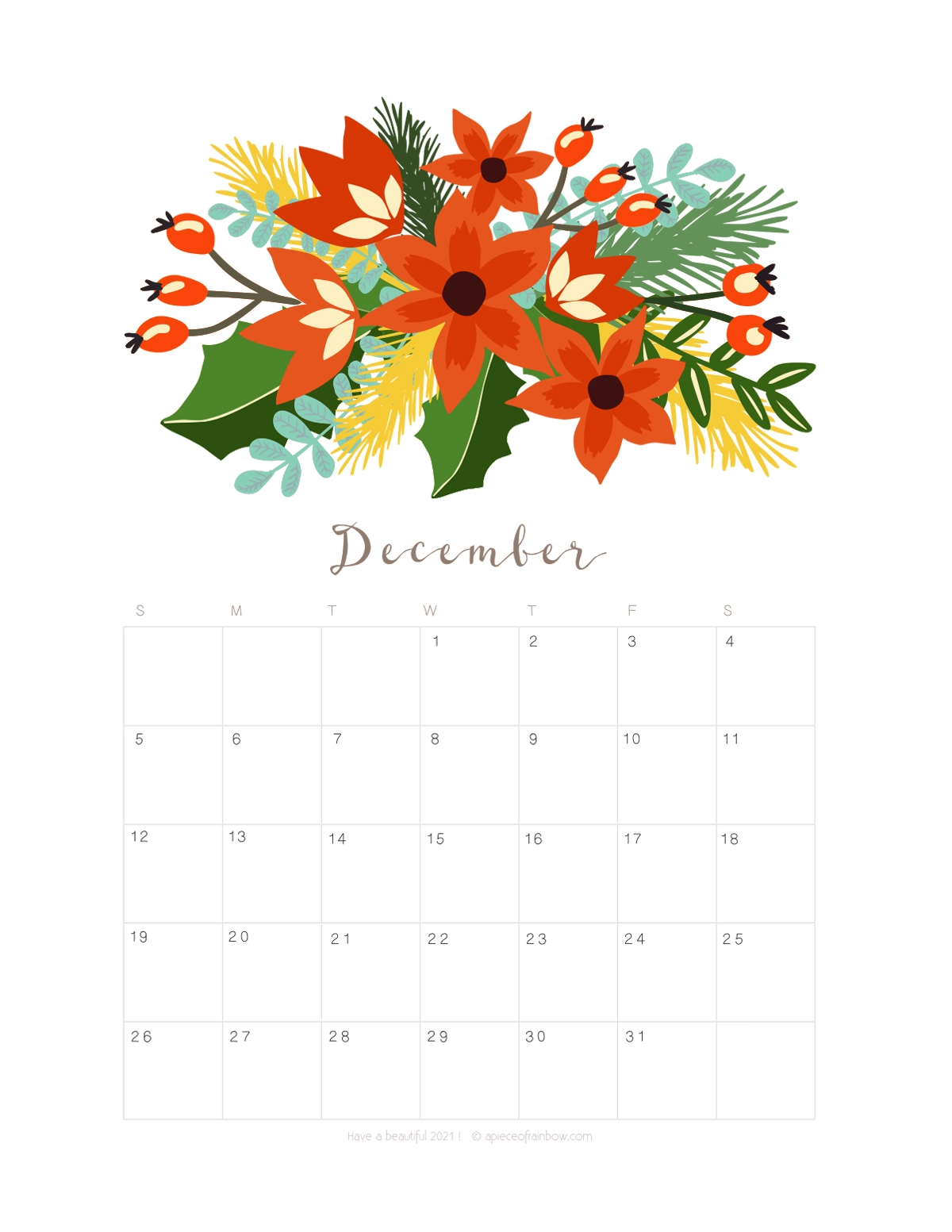 Printable Dec Calendar