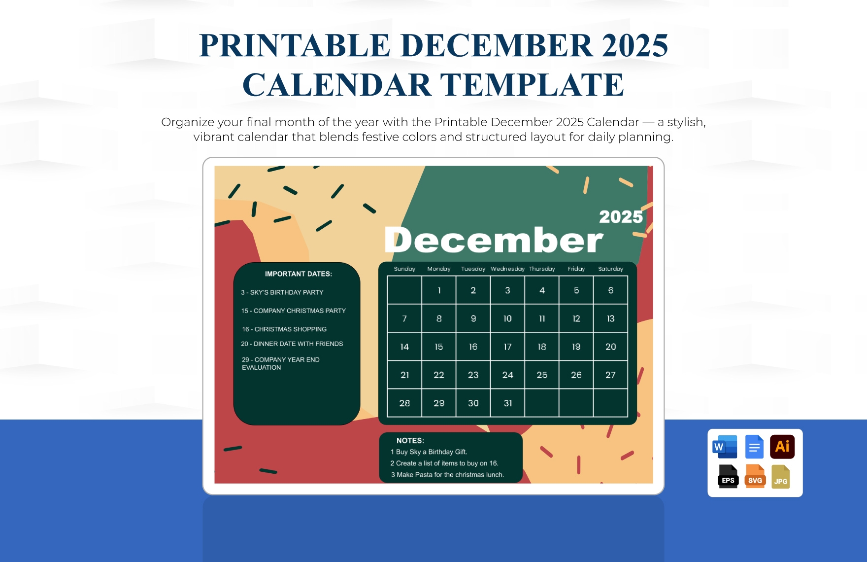 Printable December 2025 Calendar In EPS Illustrator JPG Word SVG Google Docs To Download Template Printable December 2025 Calendar In EPS Illustrator JPG Word SVG Google Docs To Download Template