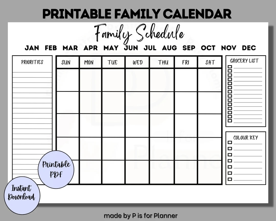 Printable Family Calendar Planner 2024 Monthly Family Calendar Printable Wall Calendar Planner Family Schedule Printable Etsy