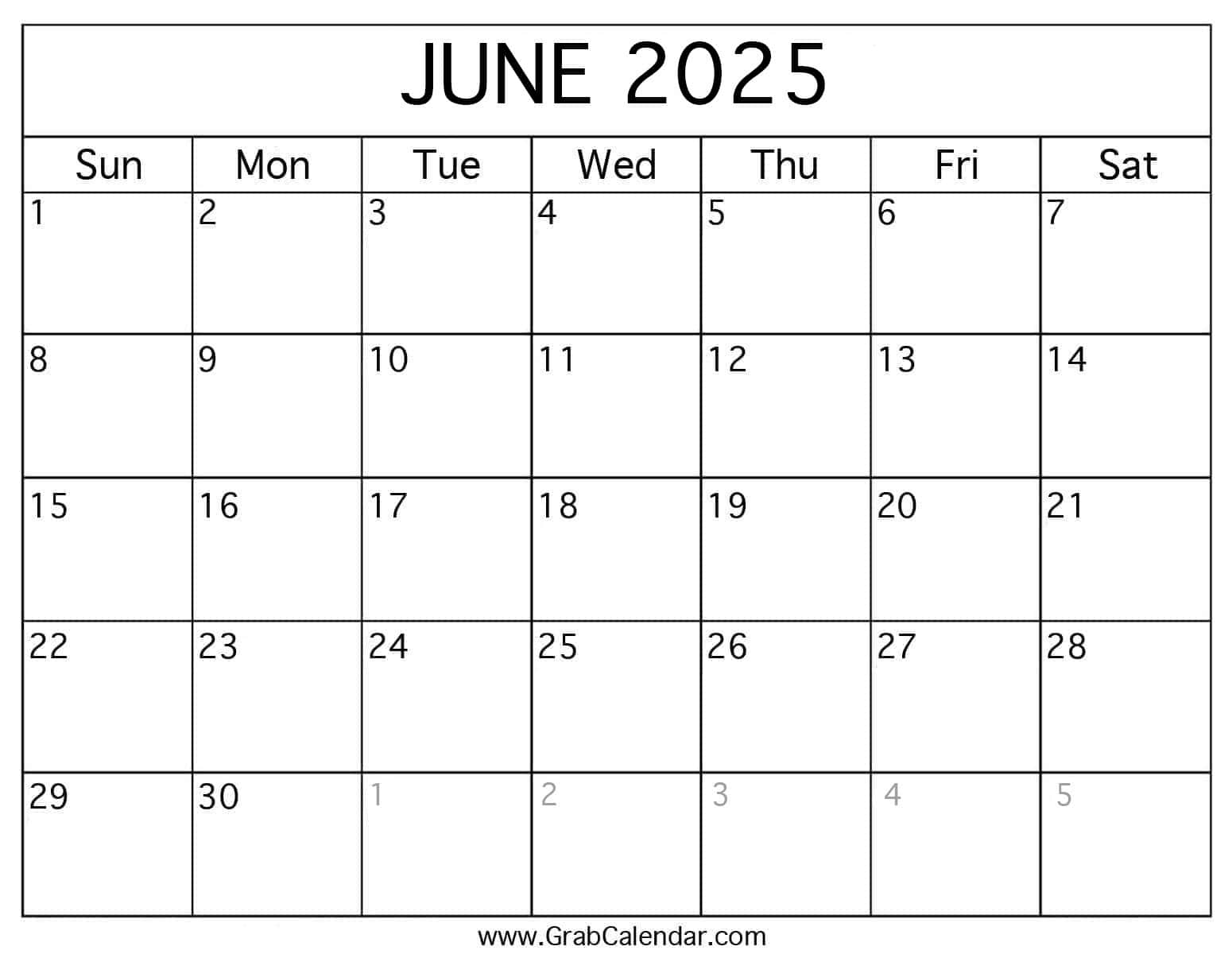 Printable June 2025 Calendar Printable June 2025 Calendar