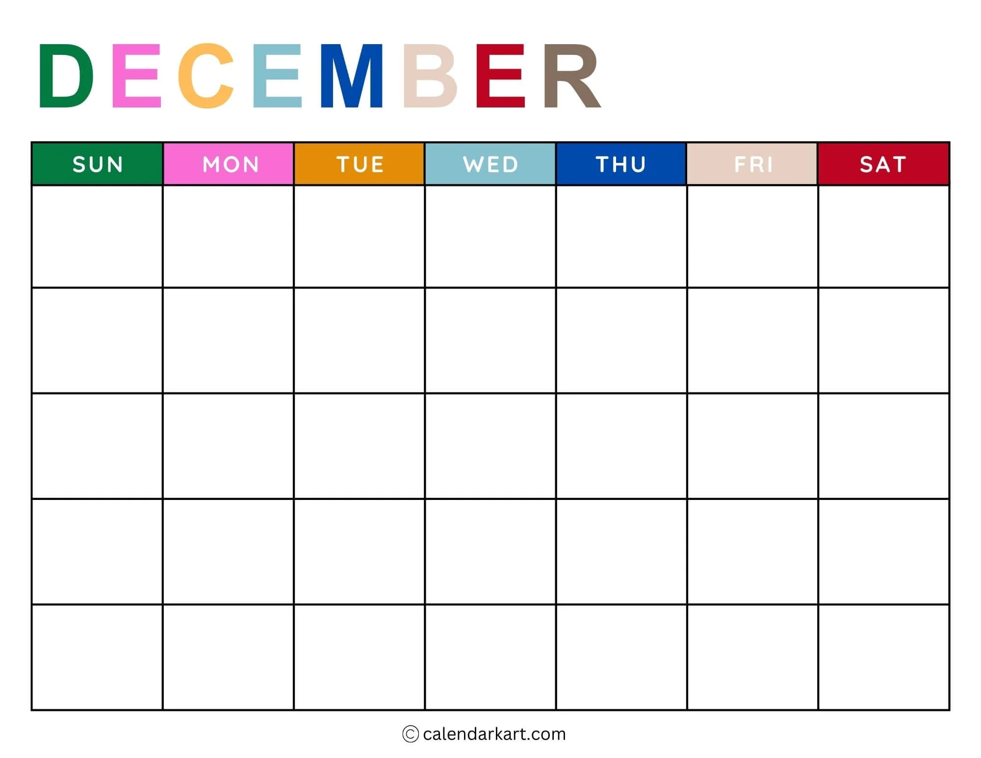 Printable Blank December Calendar