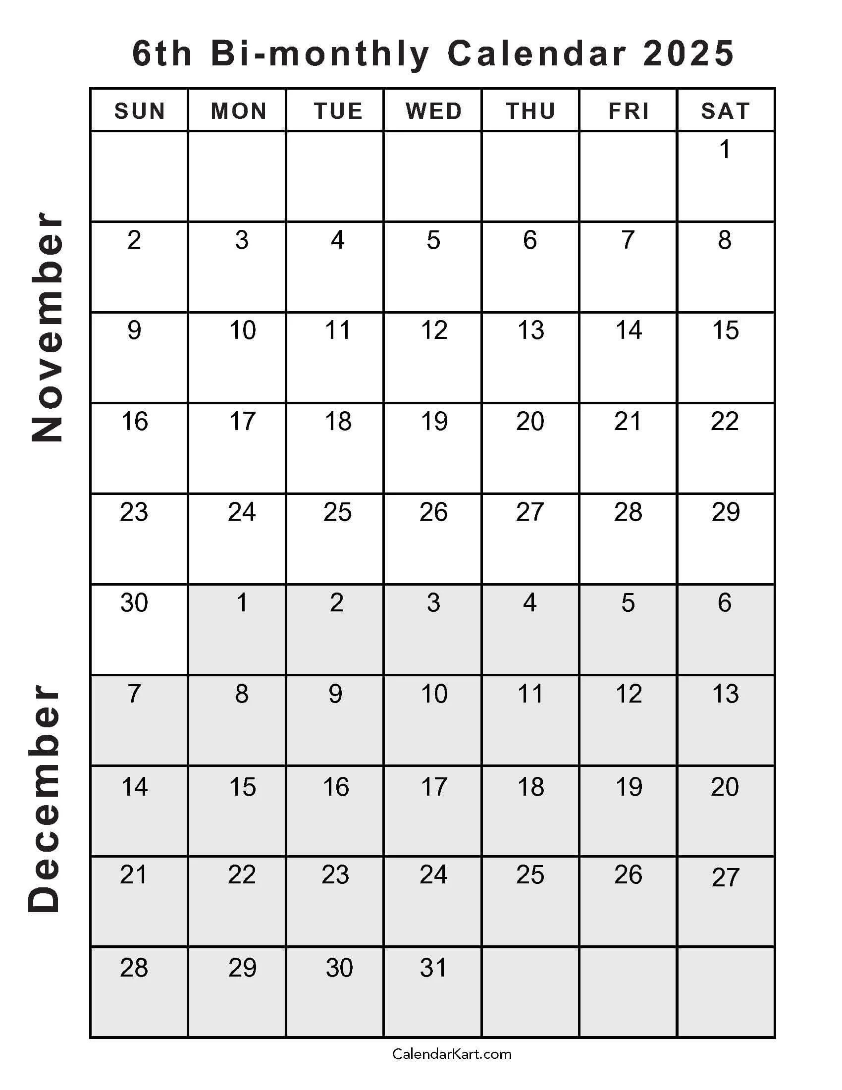 Printable Monthly Calendar 2025 November