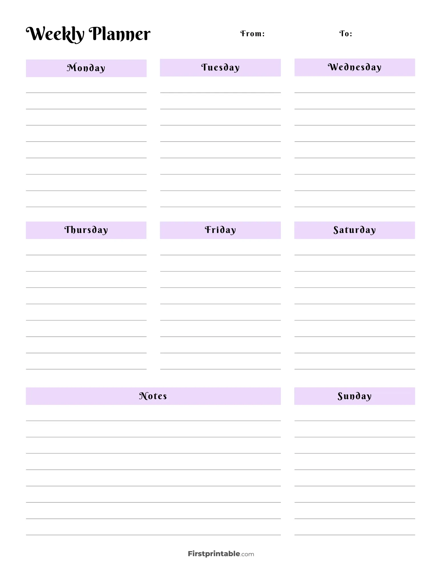 Weekly Calendar Free Printable
