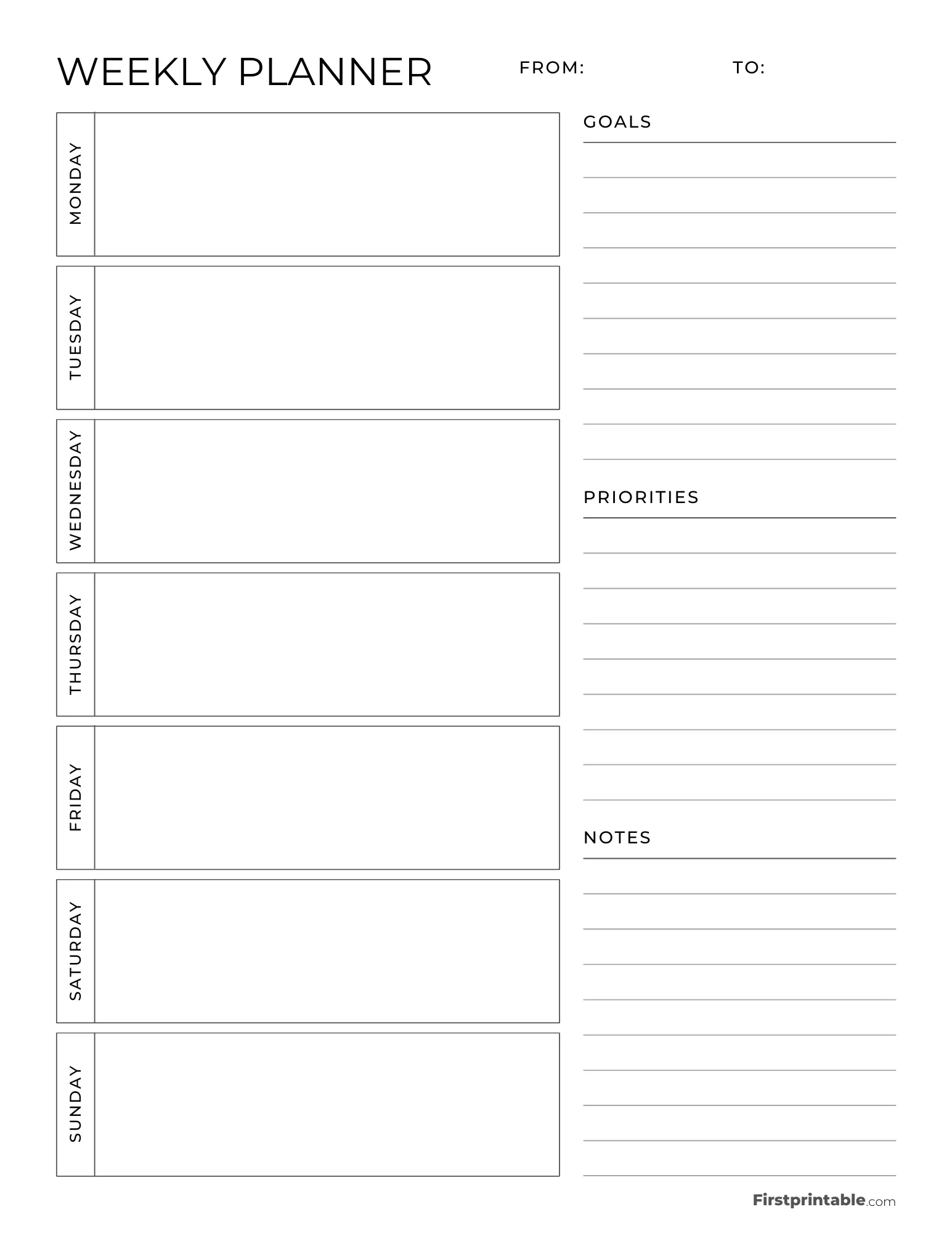 Calendar By Week Printable