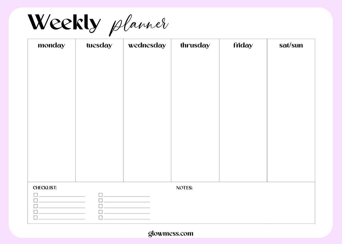 printable weekly planner free calendar template pdf download