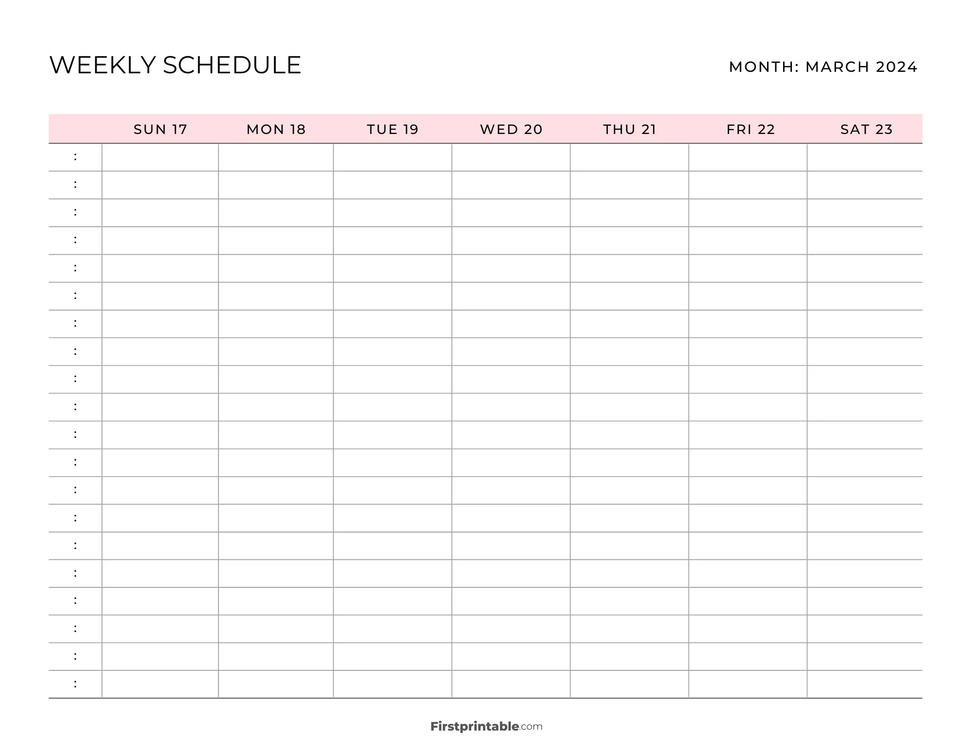 Printable Weekly Schedule Templates March 2024