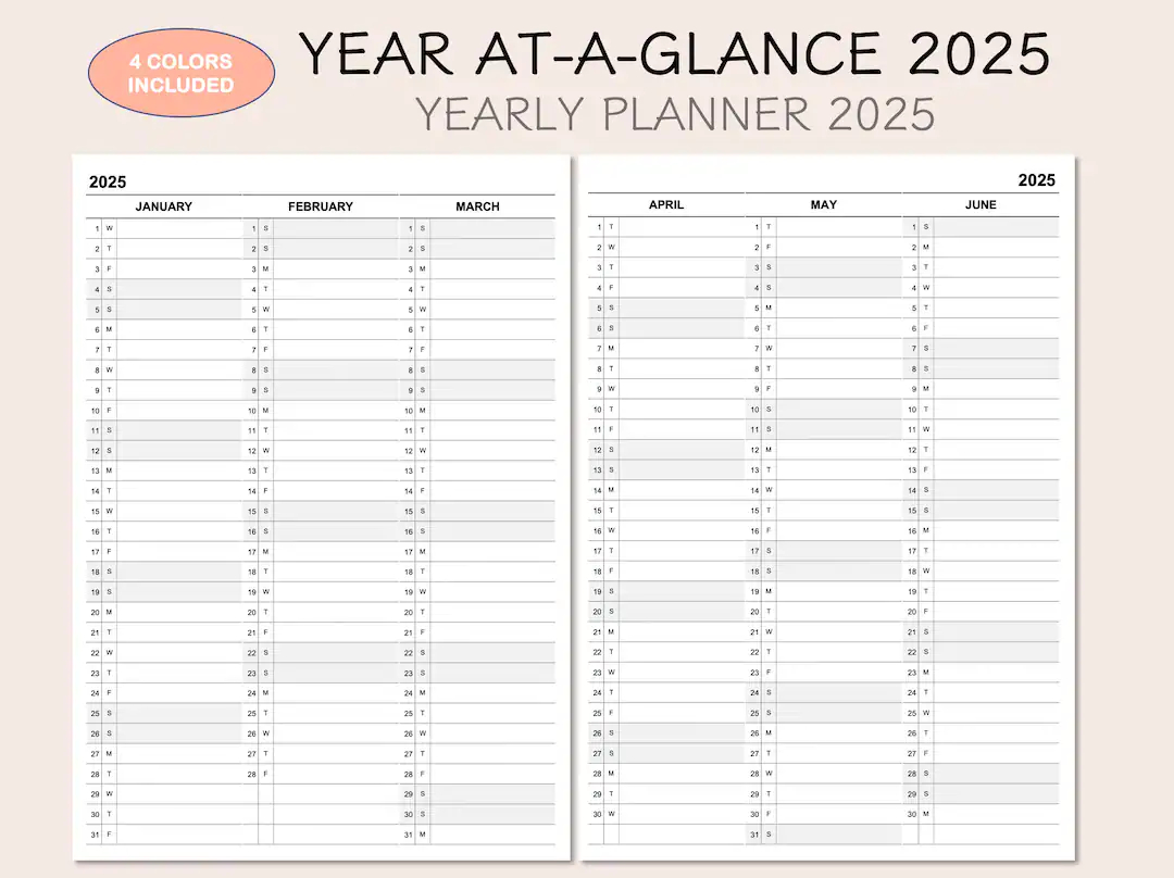 printable yearly planner calendar 2025 yearly overview 2025 year at a glance 2025 4 colors etsy printable yearly planner calendar 2025 yearly overview 2025 year at a glance 2025 4 colors etsy