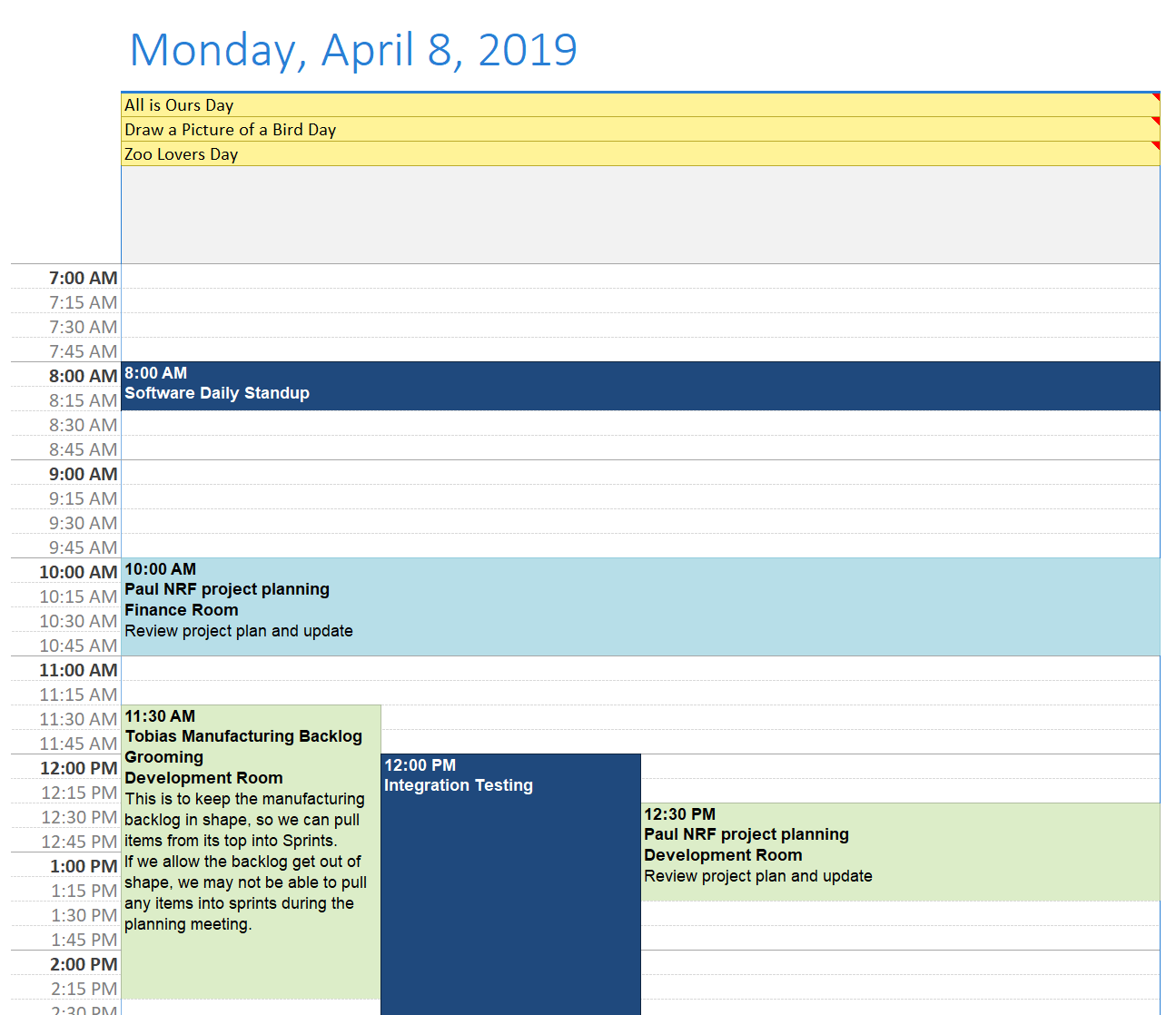 PrintableCal 1 Day Page Template