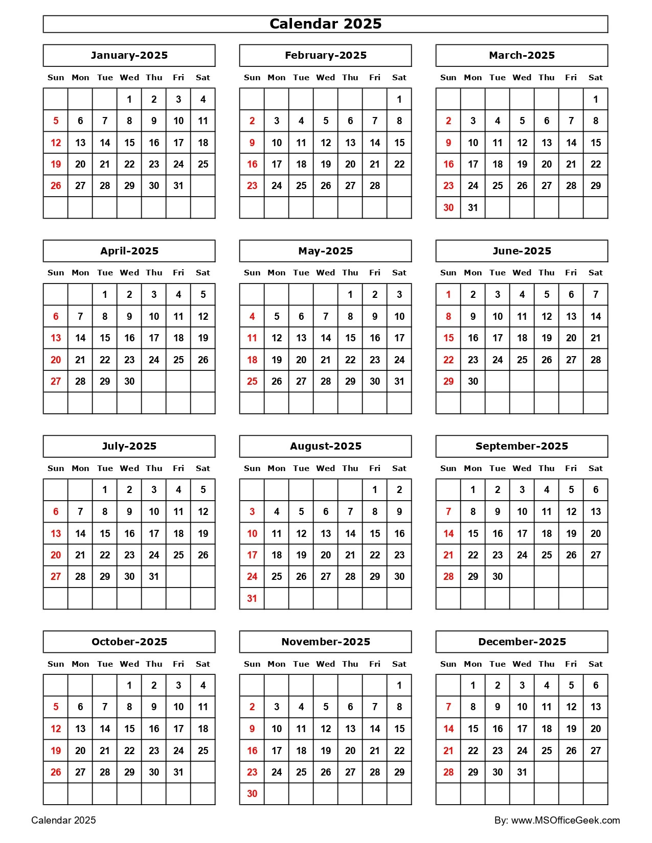 Portrait Printable Calendar 2025 Portrait Printable Calendar 2025