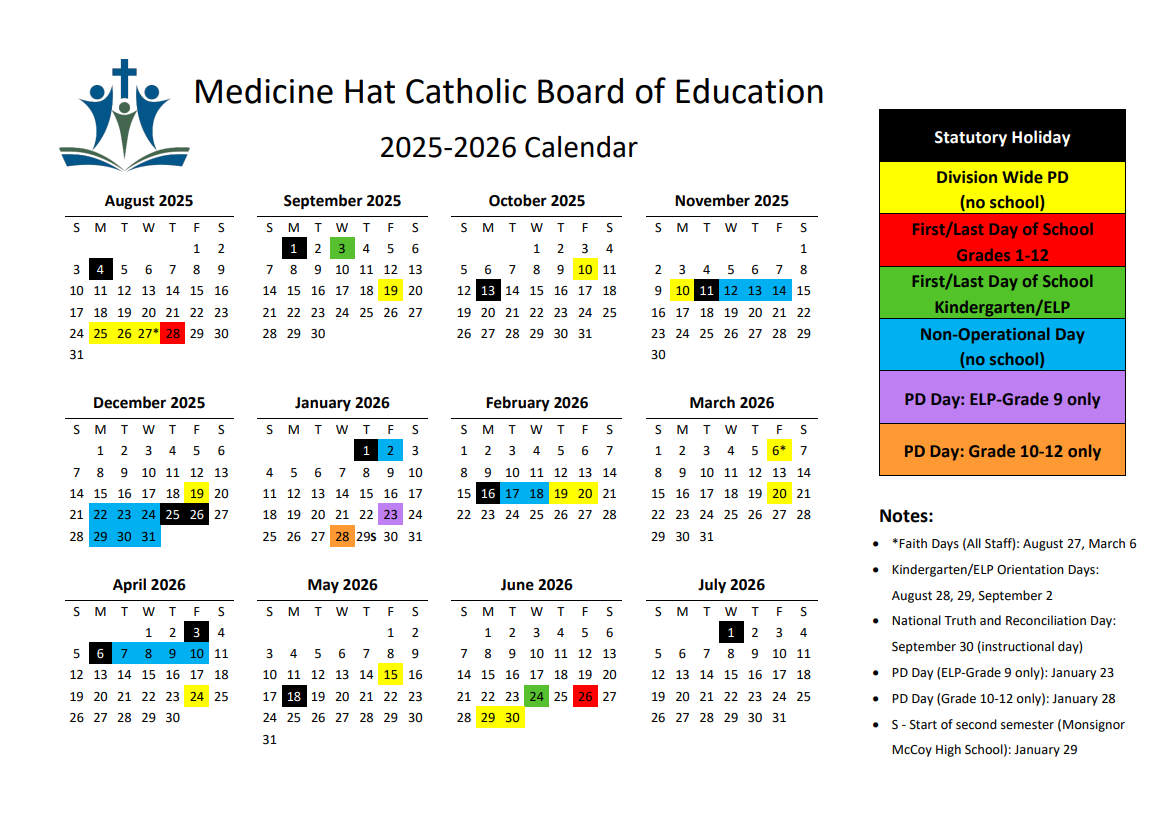 school year calendar 2025 2026 medicine hat catholic board of education