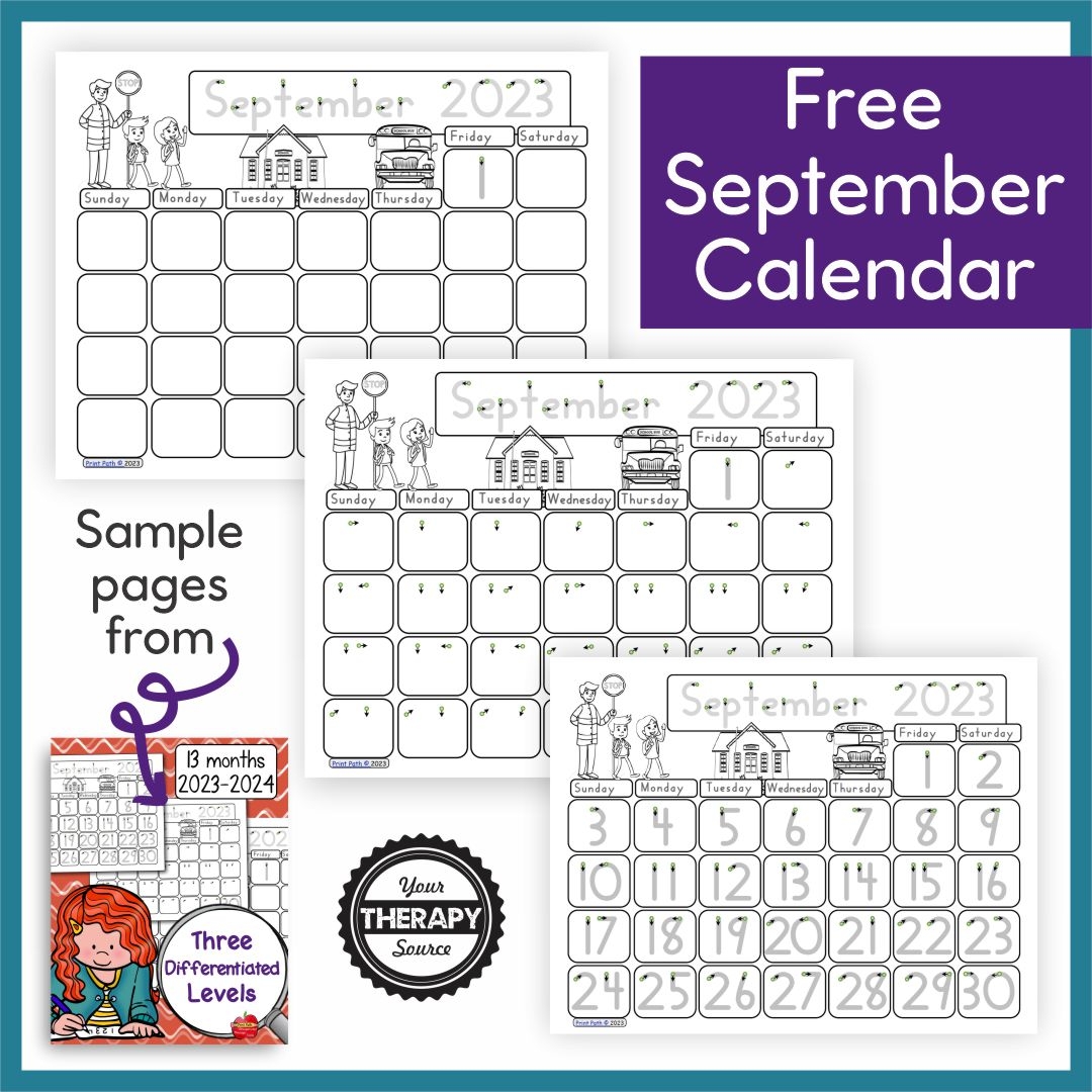 September 2023 Calendar Worksheet Free Printable Your Therapy Source September 2023 Calendar Worksheet Free Printable Your Therapy Source