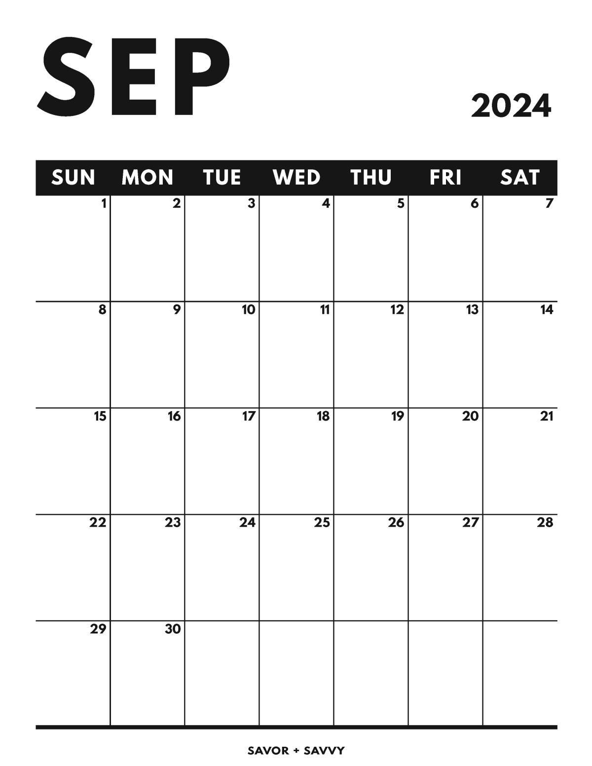 September 2024 Calendar Templates 14 Free Printables Savor Savvy