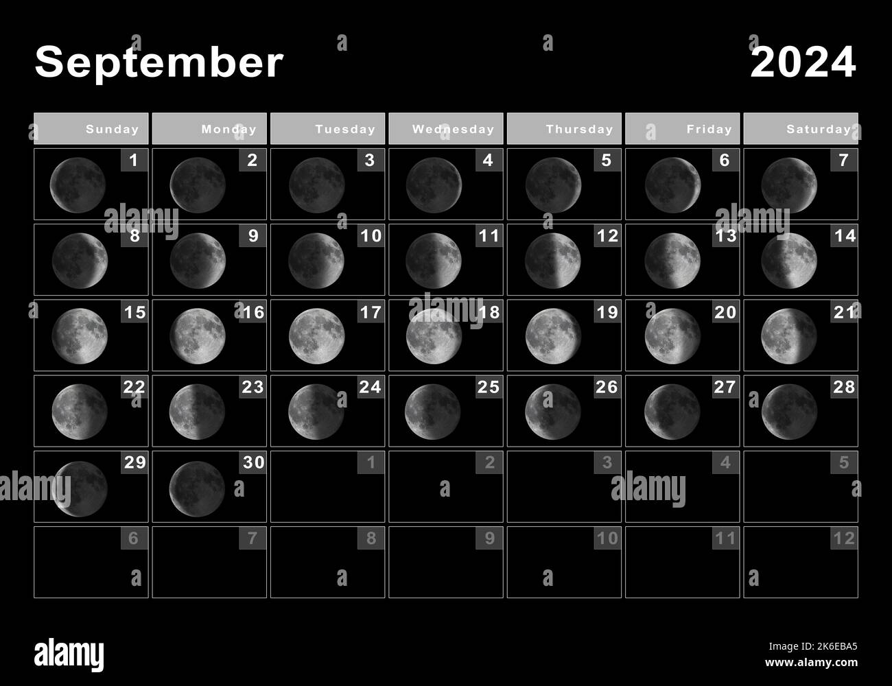 September 2024 Lunar Calendar Moon Cycles Moon Phases Stock Photo Alamy