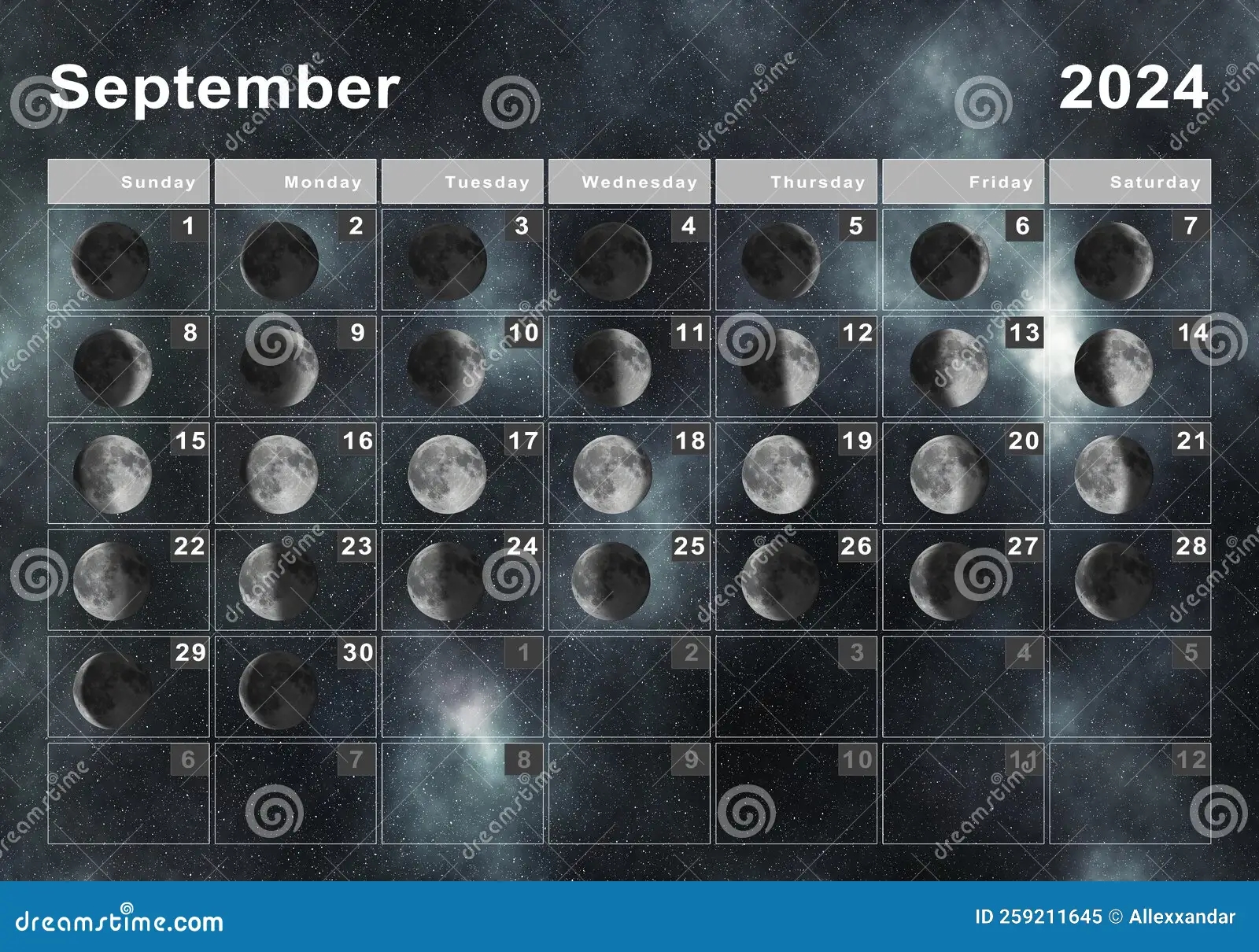 September 2024 Lunar Calendar Moon Cycles Stock Illustration Illustration Of Planner Phase 259211645